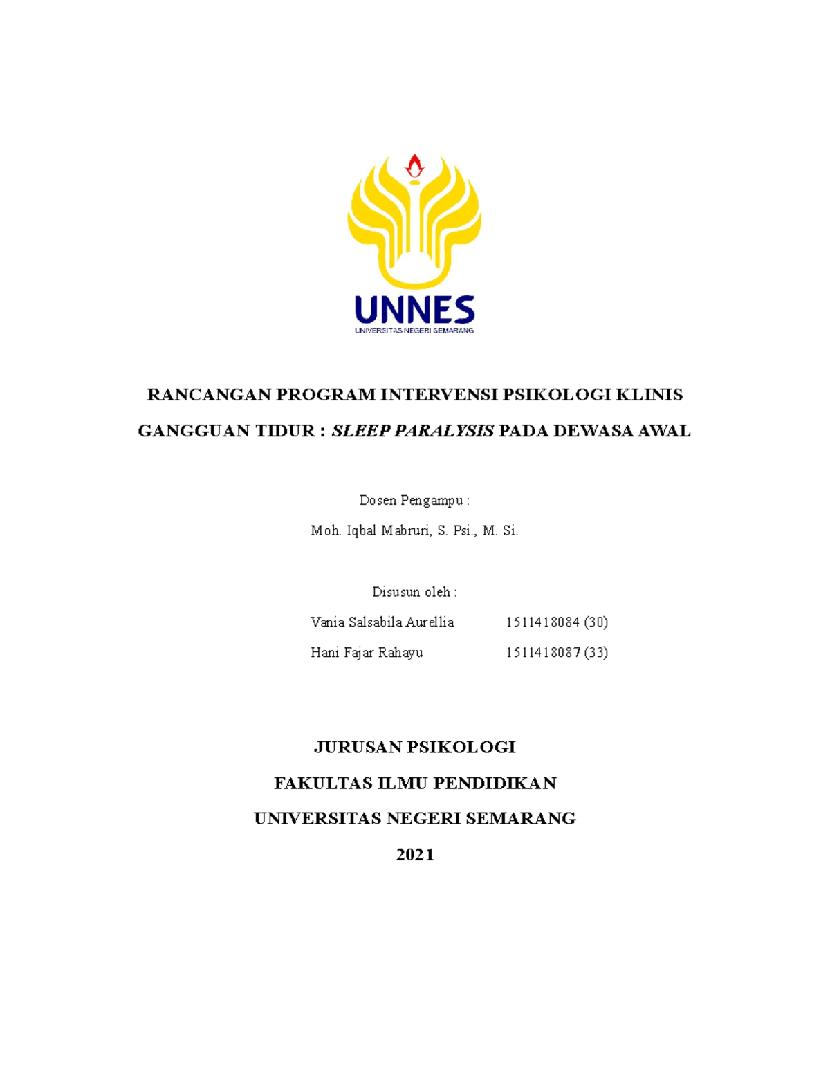 Rancangan Program Intervensi Psikologi Klinis - RANCANGAN PROGRAM ...