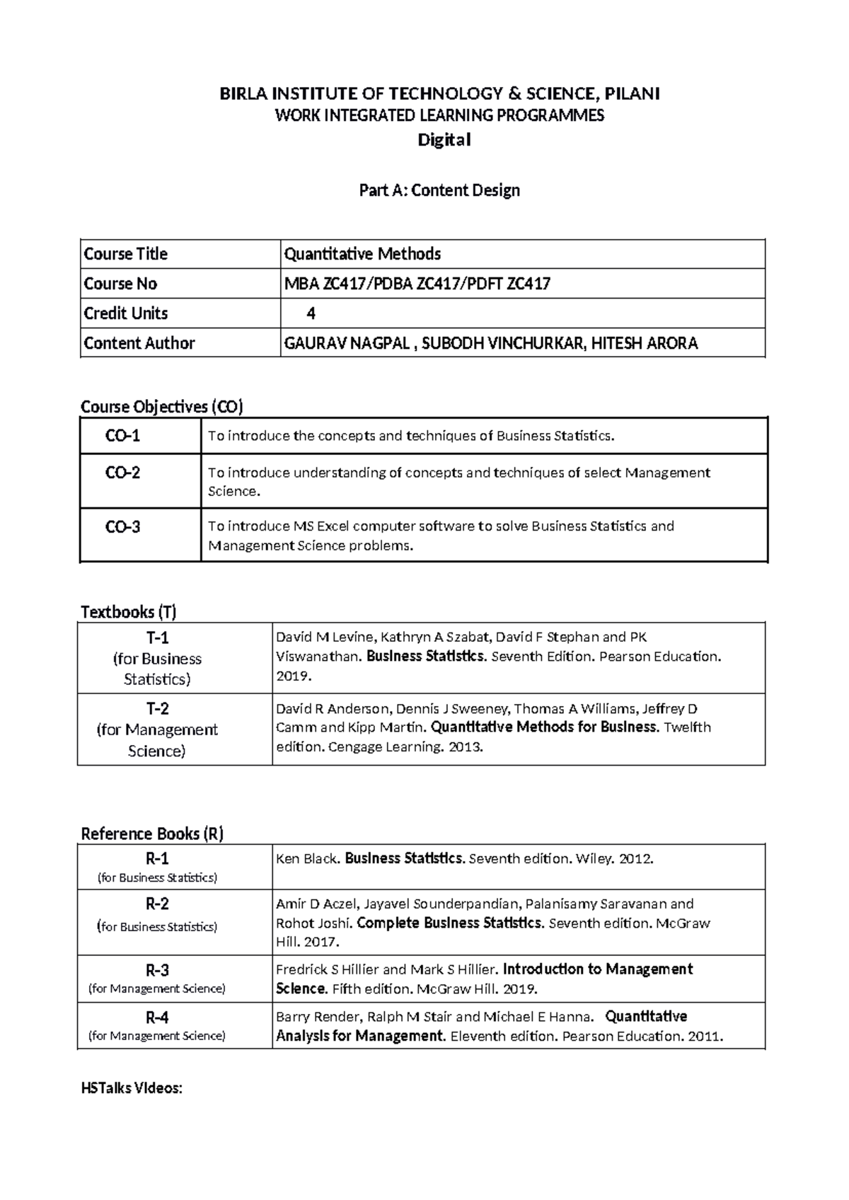 MBA ZC417 Course Handout - BIRLA INSTITUTE OF TECHNOLOGY & SCIENCE ...