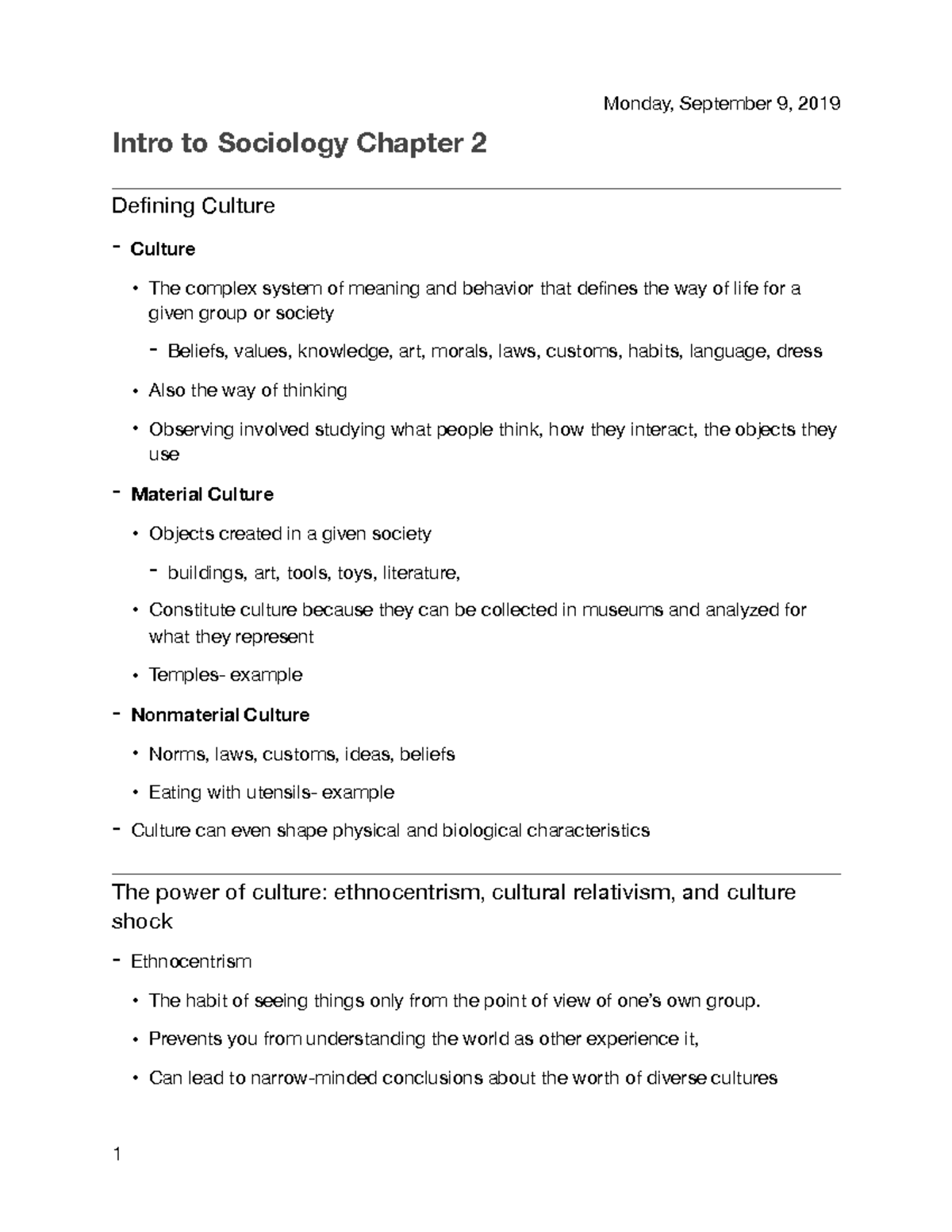 Chapter Two Notes Sociology Intro To Sociology Chapter 2 Defining Culture Culture • The 