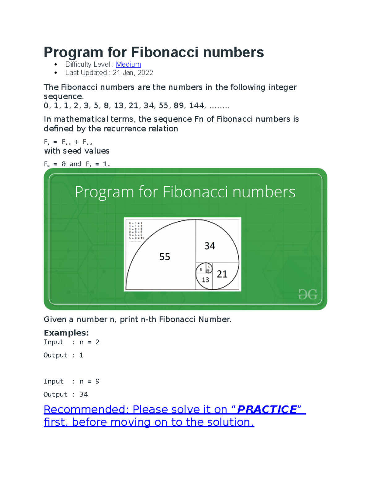 A very interesting course - Program for Fibonacci numbers Difficulty ...