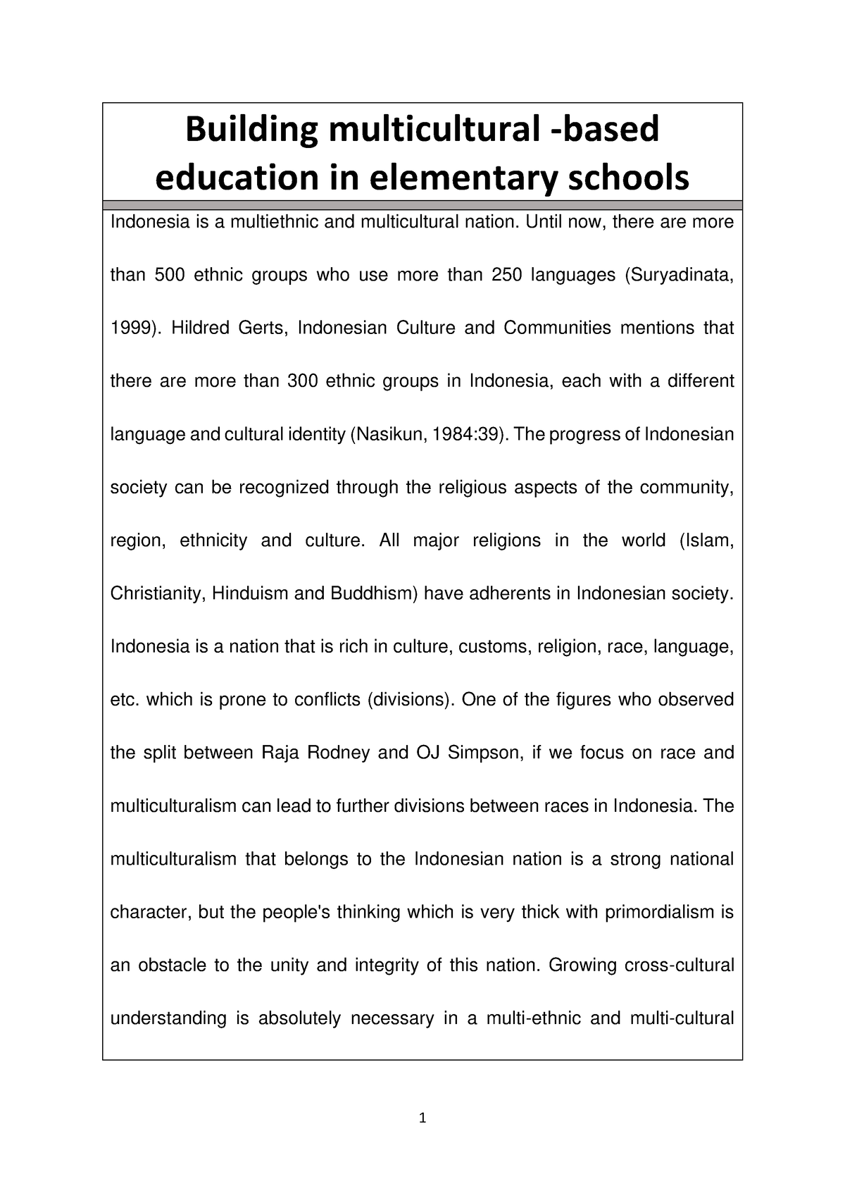 concept paper about multicultural education