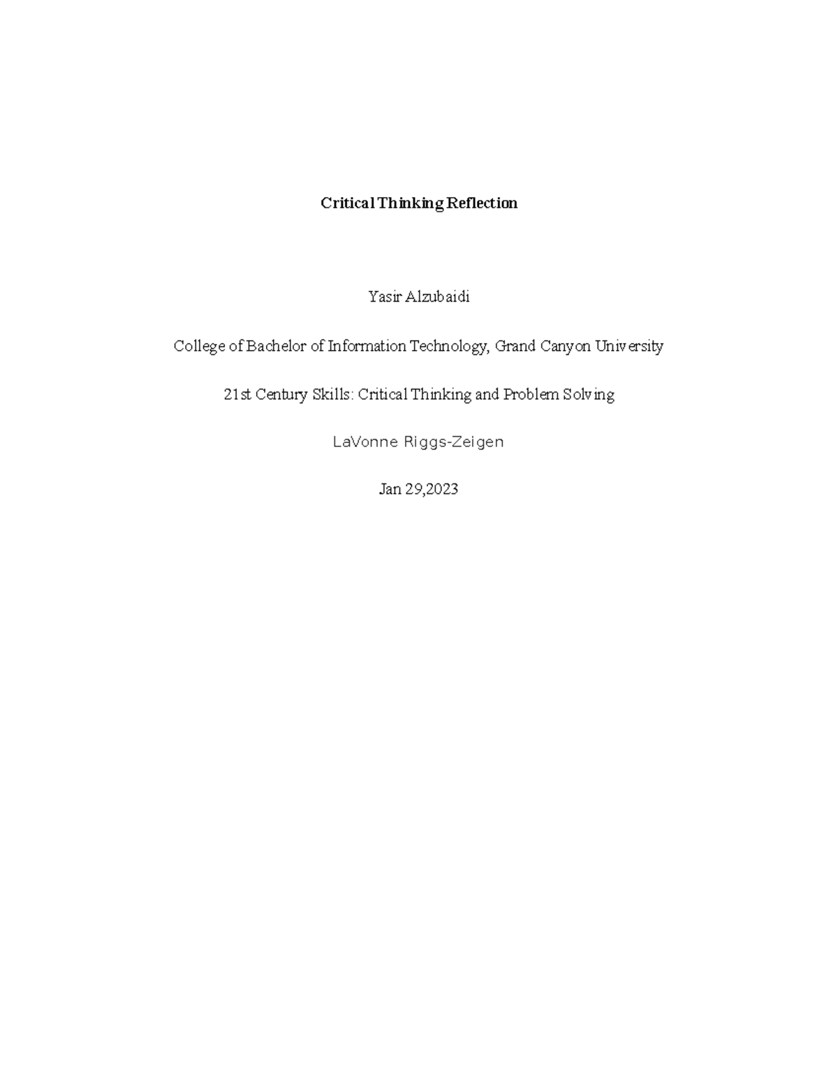 reflection paper about critical thinking