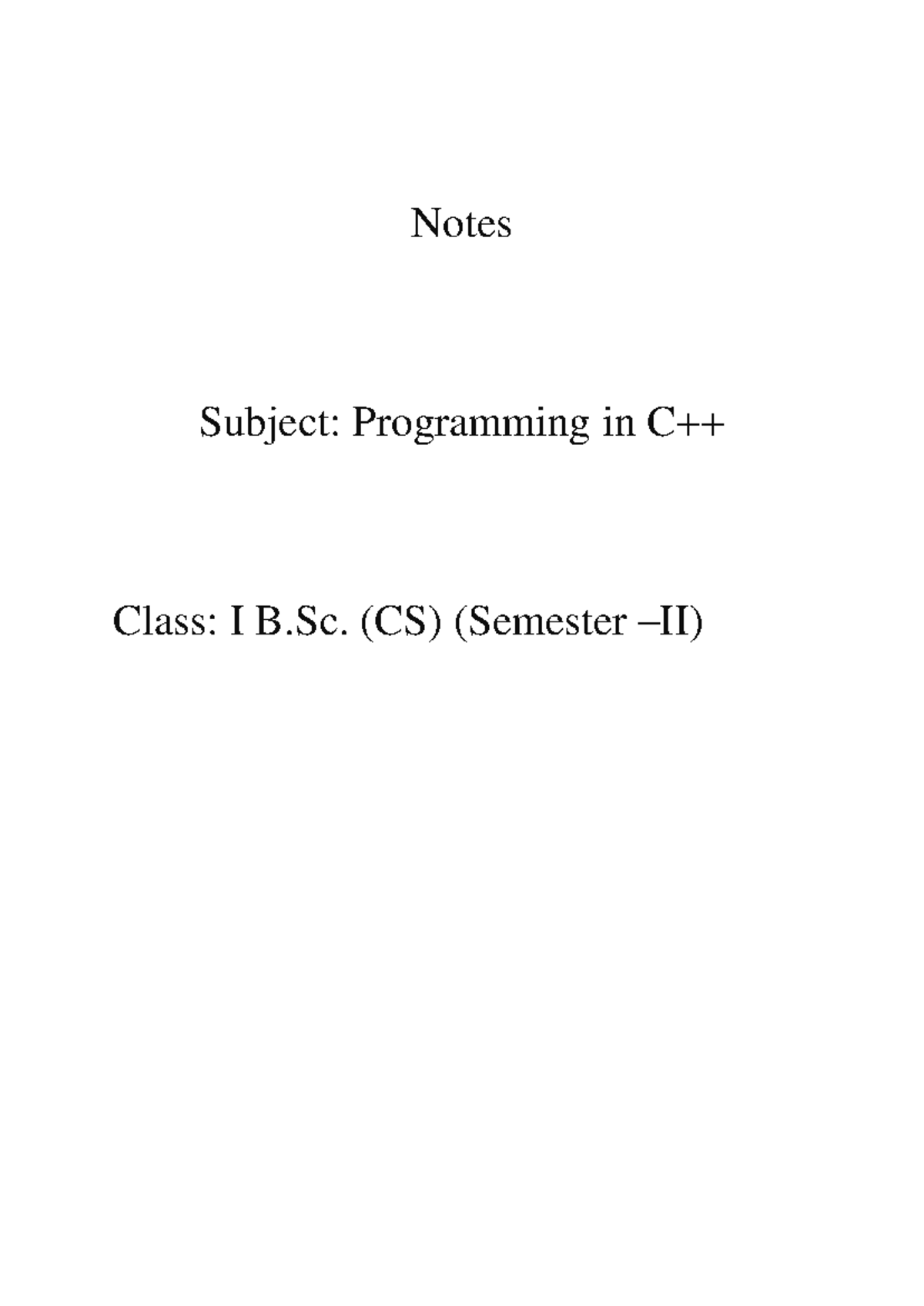 C++ first year notes for all purpose - Notes Subject: Programming in ...