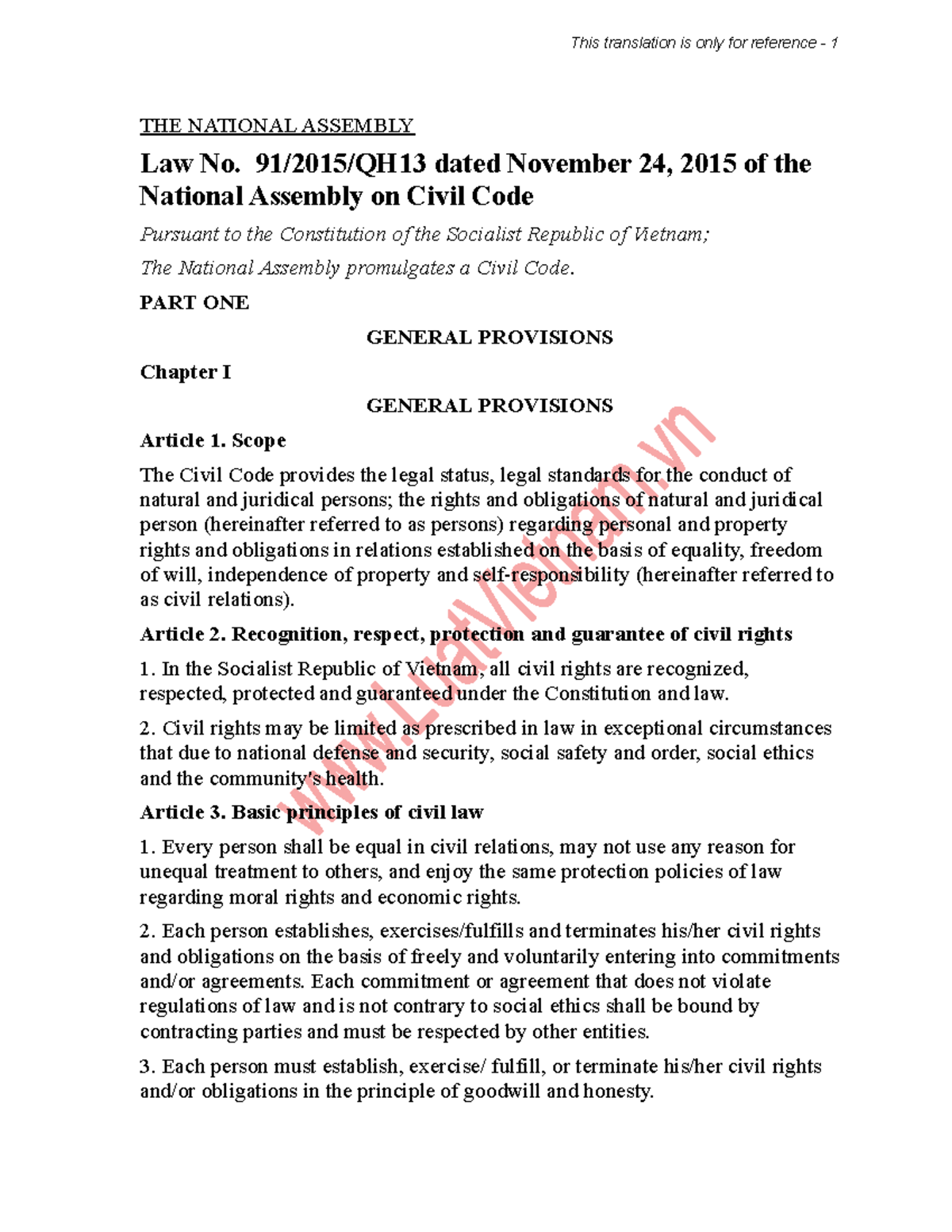 Civil code 2015 (eng) THE NATIONAL ASSEMBLY Law No. 91/2015/QH13