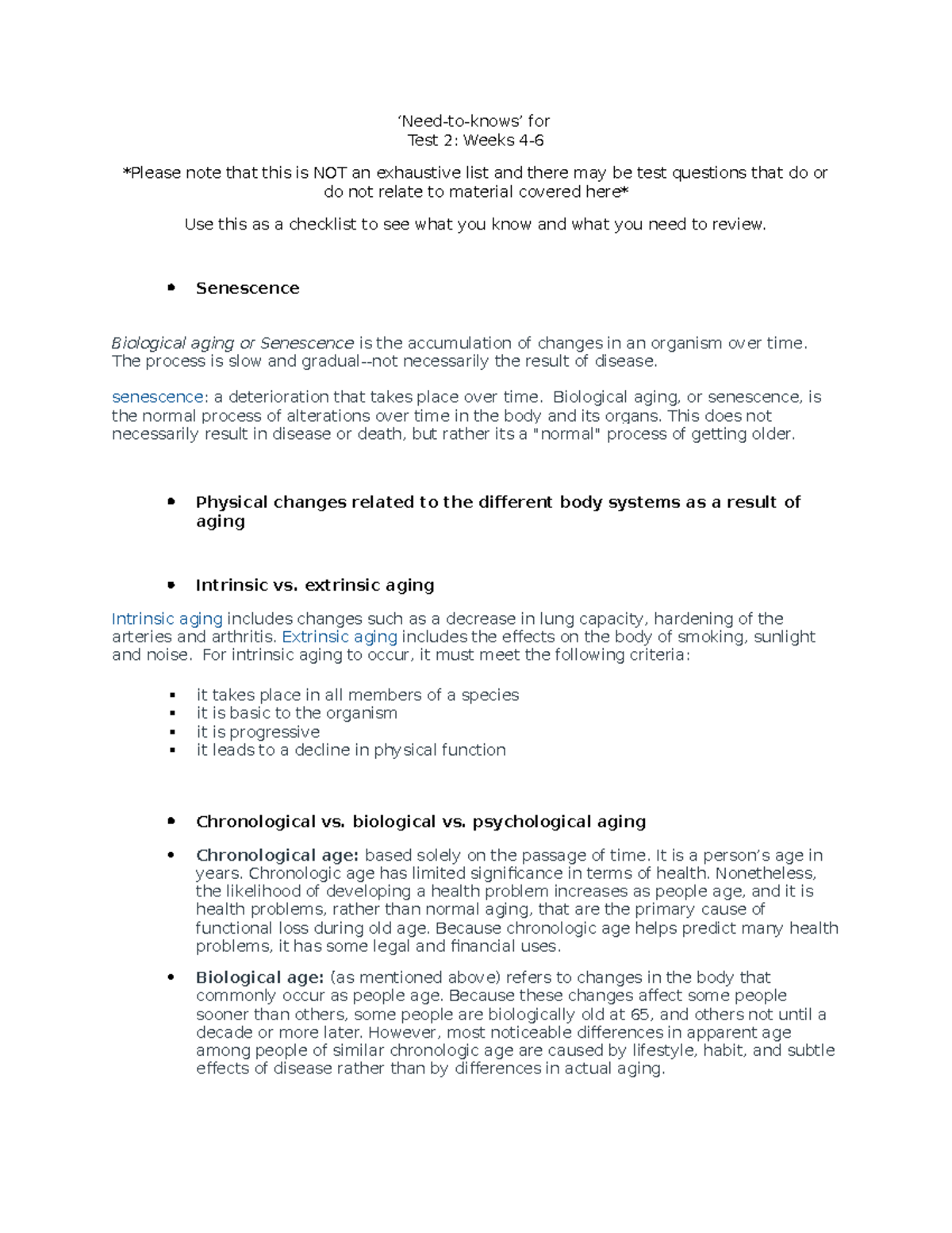 Aging in Society - Test 2 Review - ‘Need-to-knows’ for Test 2: Weeks 4 ...