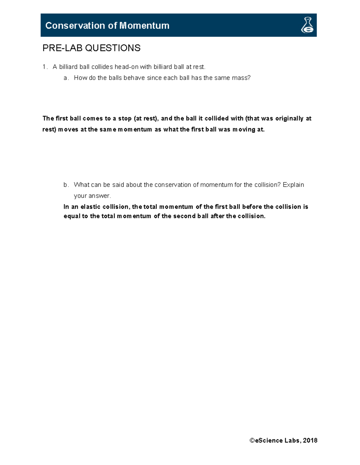 Conservation Of Momentum (Modified) PRELAB QUESTIONS 1. A billiard