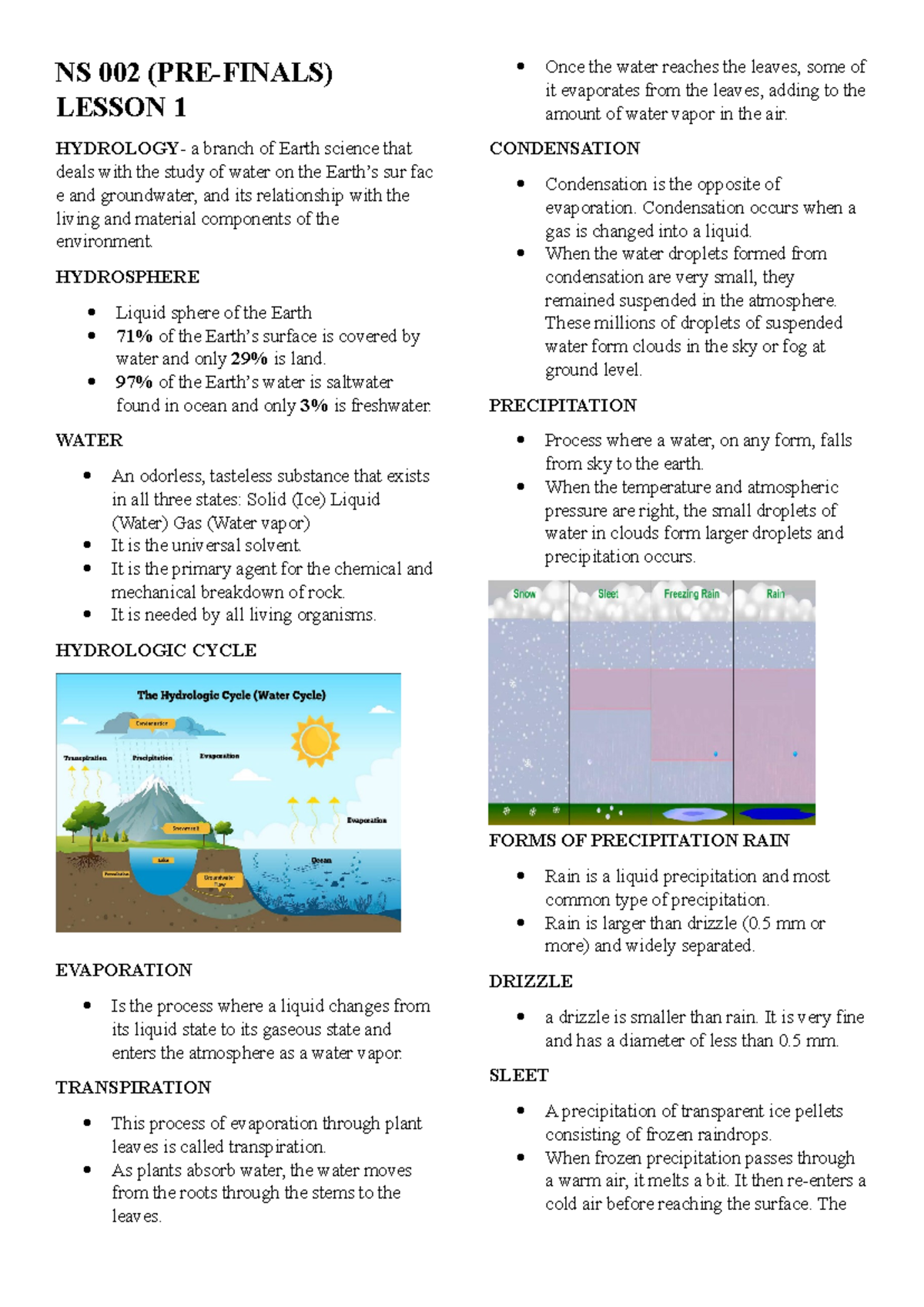 Hydrology - NS 002 (PRE-FINALS) LESSON 1 HYDROLOGY- a branch of Earth ...