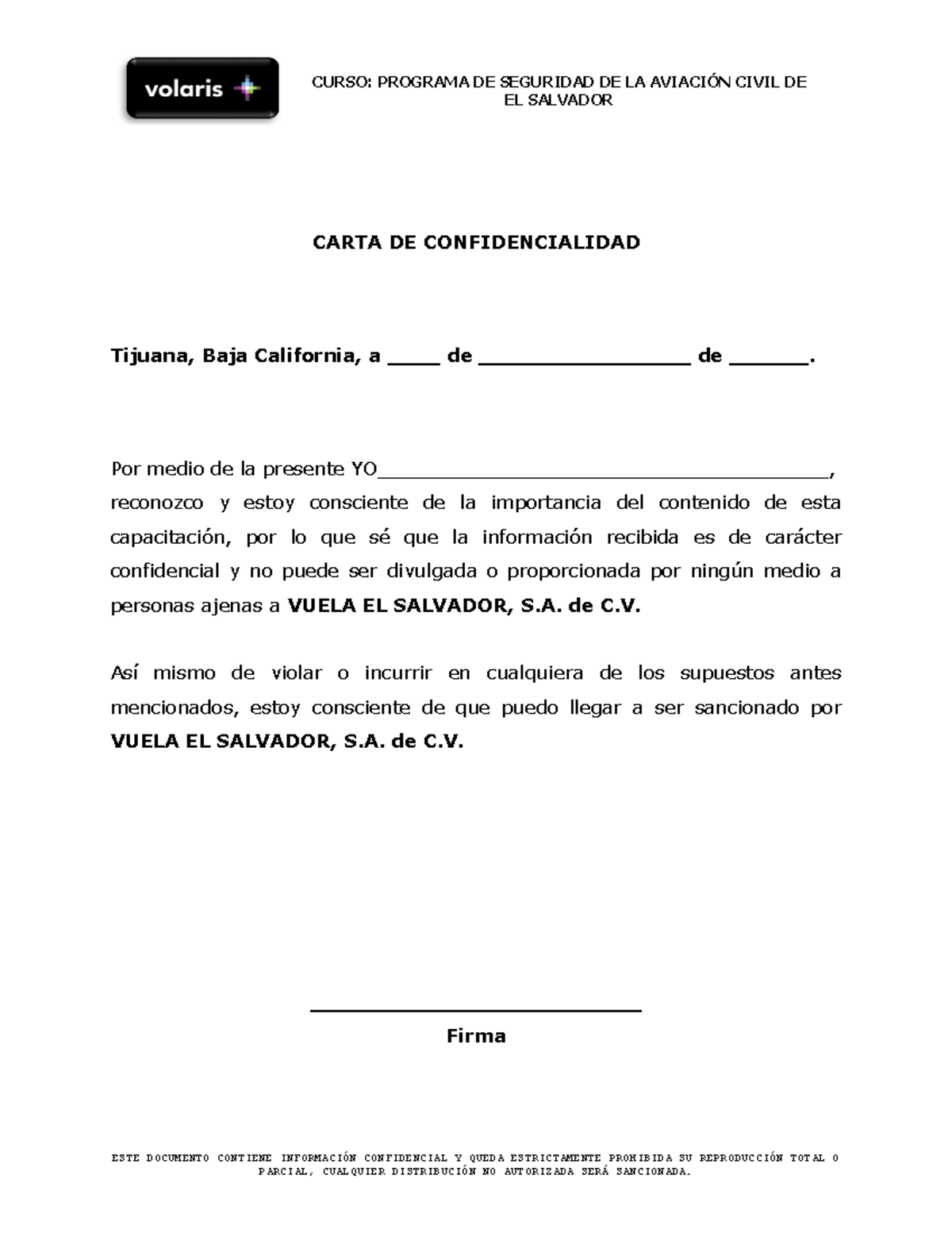 Carta DE Confidencialidad TIJ N3 - CURSO: PROGRAMA DE SEGURIDAD DE LA ...