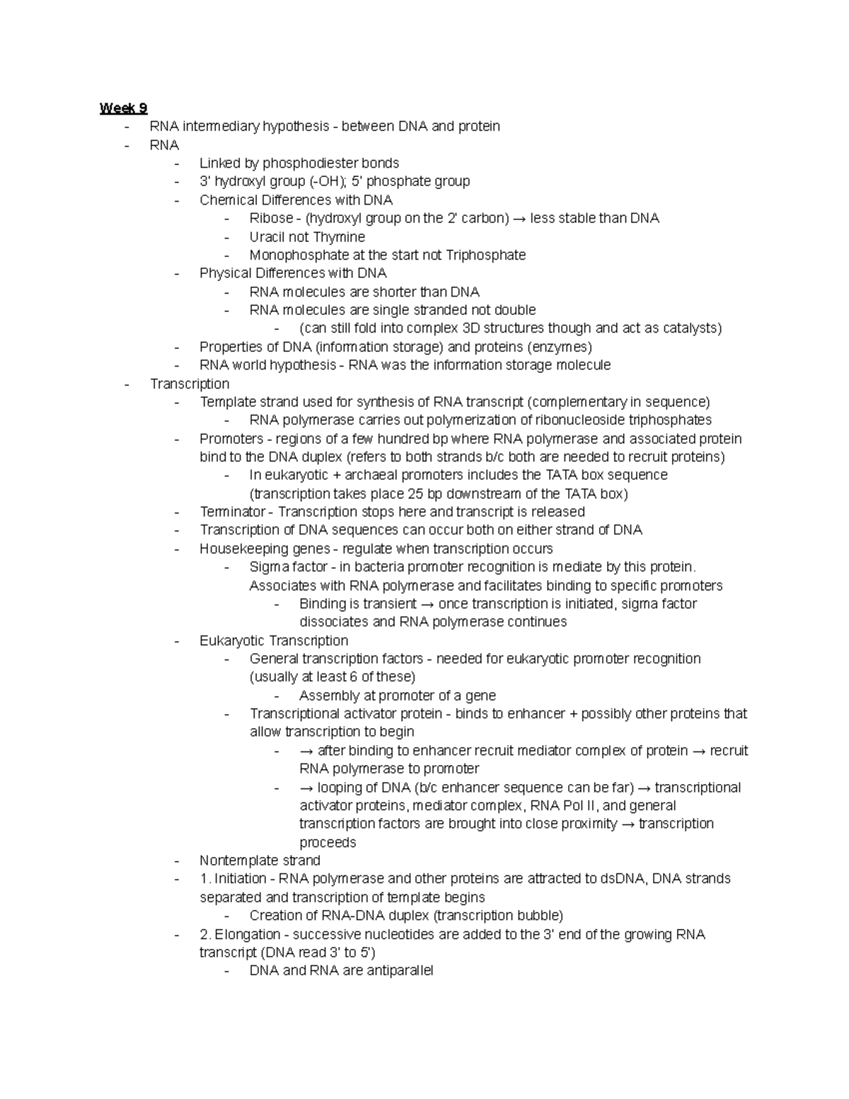 LS 7C Textbook Notes - Week 9 - Week 9 - RNA intermediary hypothesis ...