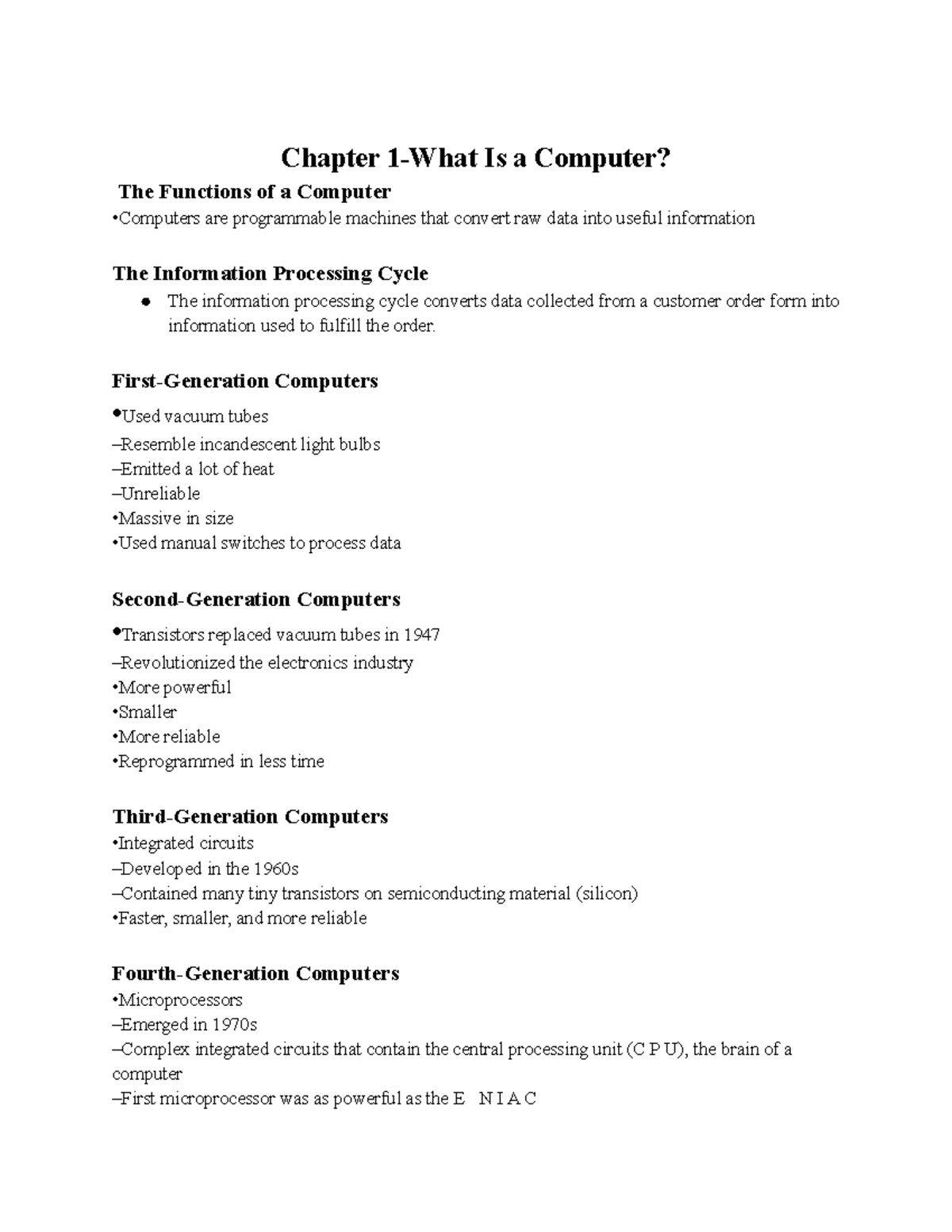 Chapter 1-What Is a Computer - First-Generation Computers • Used vacuum ...