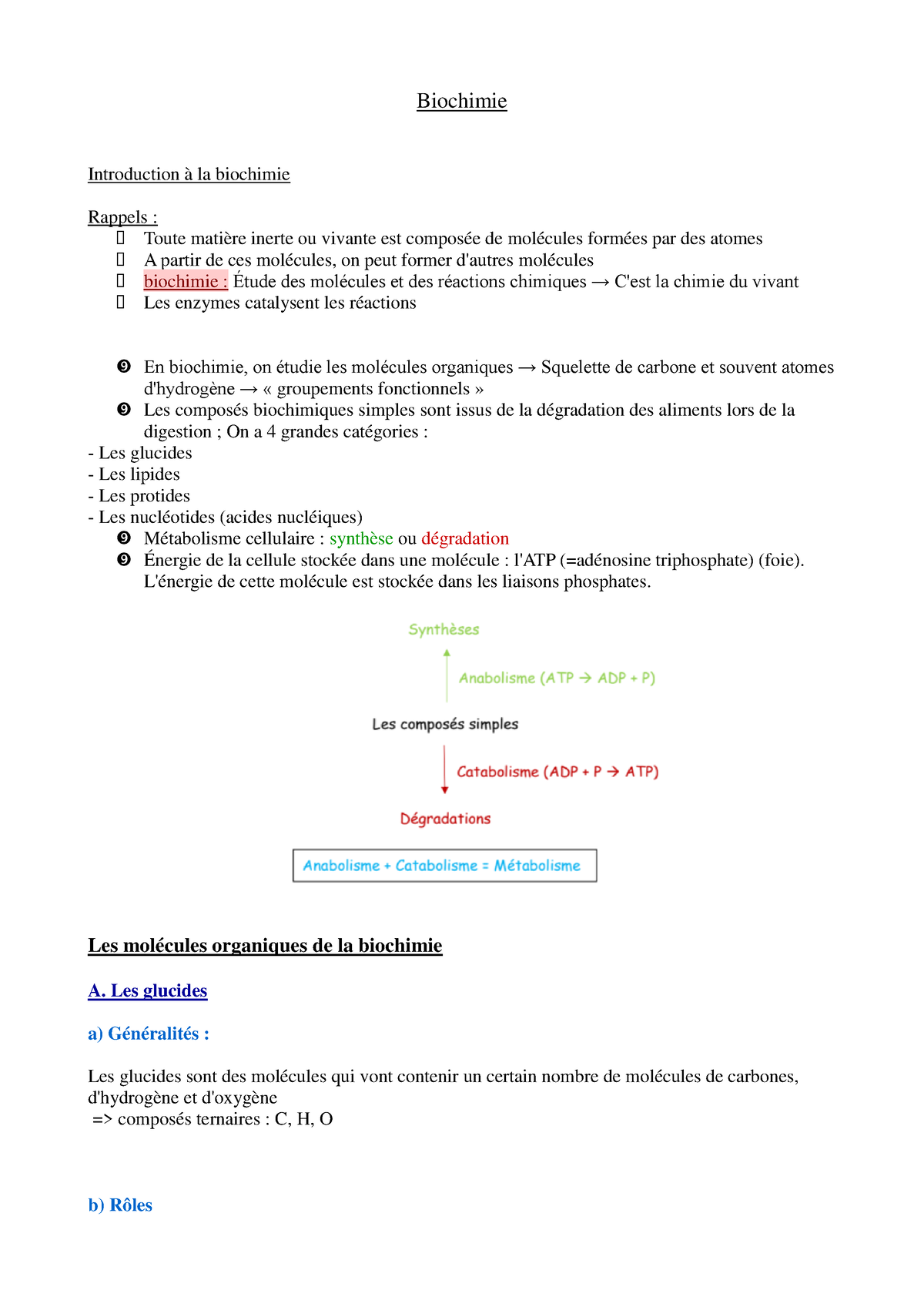 Biochimie - Biochimie Introduction à La Biochimie Rappels : Toute ...