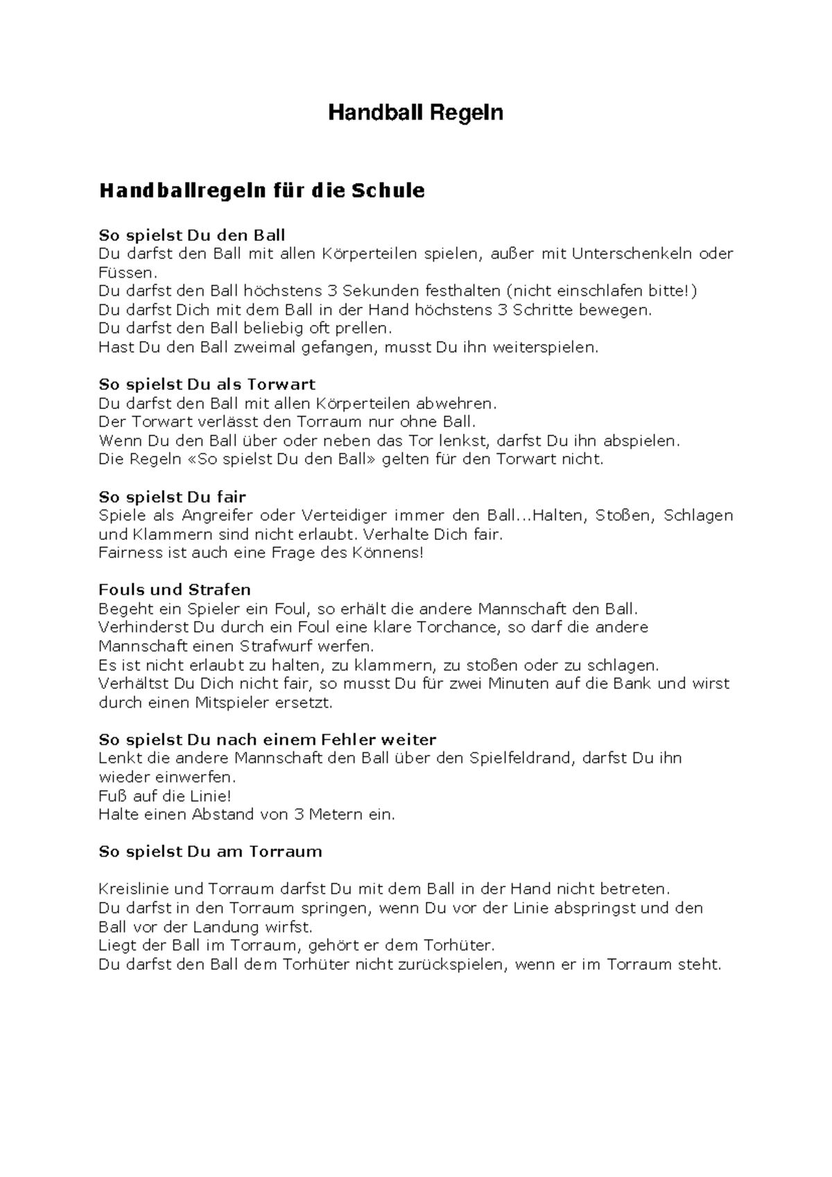 Handball Regeln. Handball regeln für die Schule Handball Regeln
