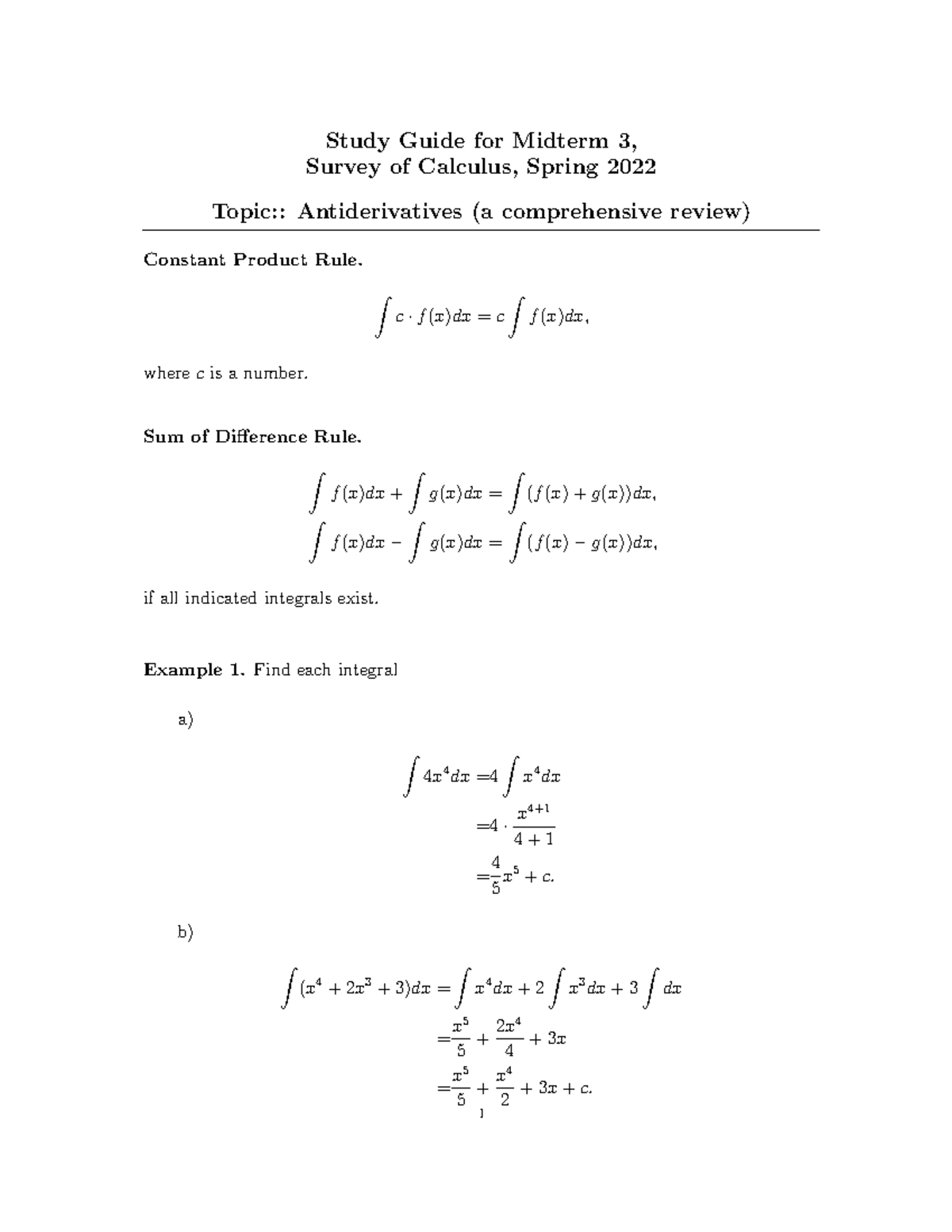 Studyguide 3rdmidterm - Study Guide for Midterm 3, Survey of Calculus ...