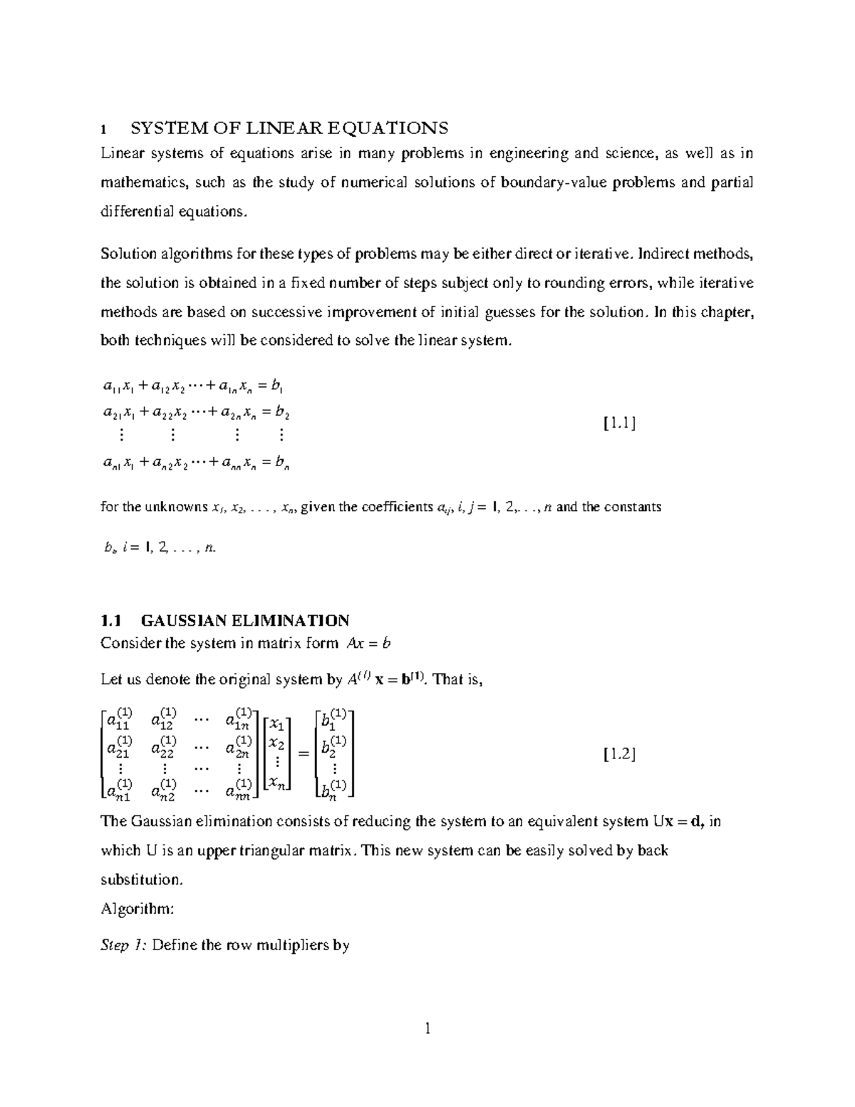 System OF Linear Equations - 1 SYSTEM OF LINEAR EQUATIONS Linear ...