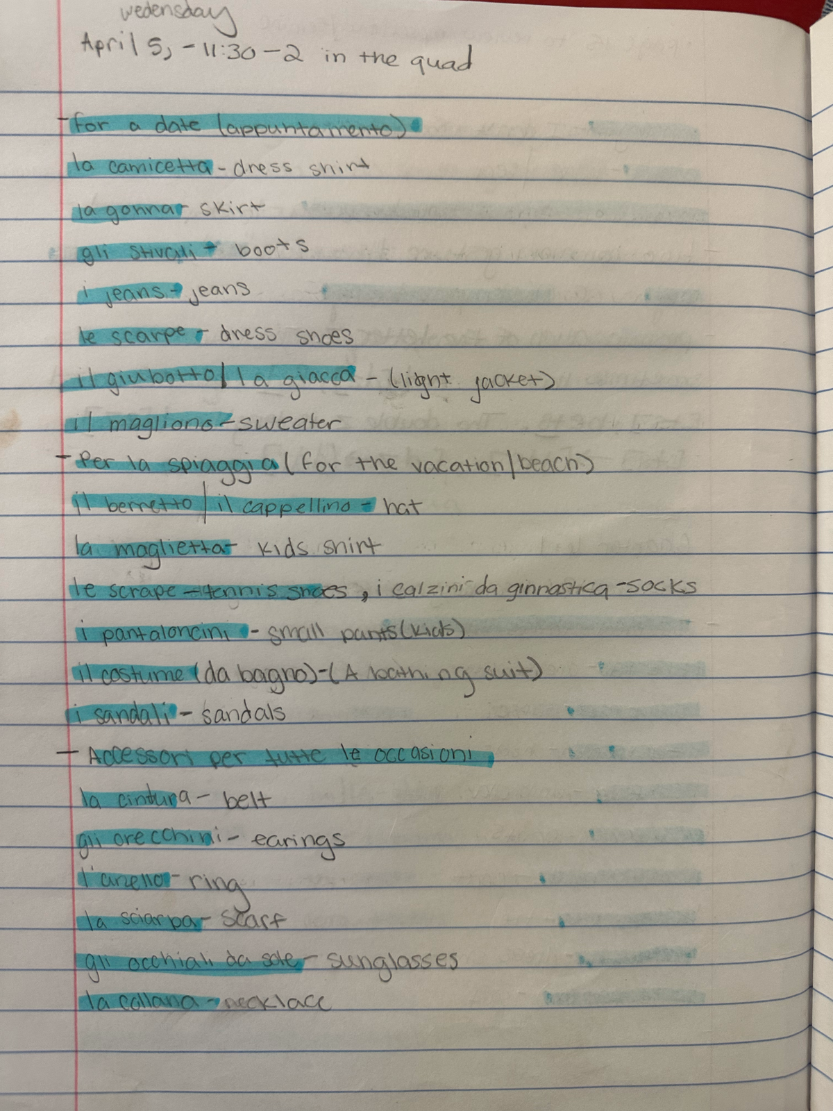 Italian hw 4 - notes - ITAL 102 - Studocu