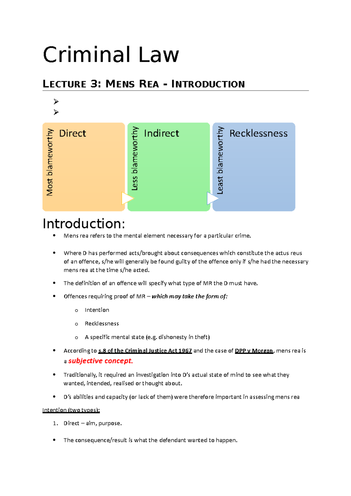 Criminal Law Online Notes - L3 - Criminal Law LECTURE 3: MENS REA ...