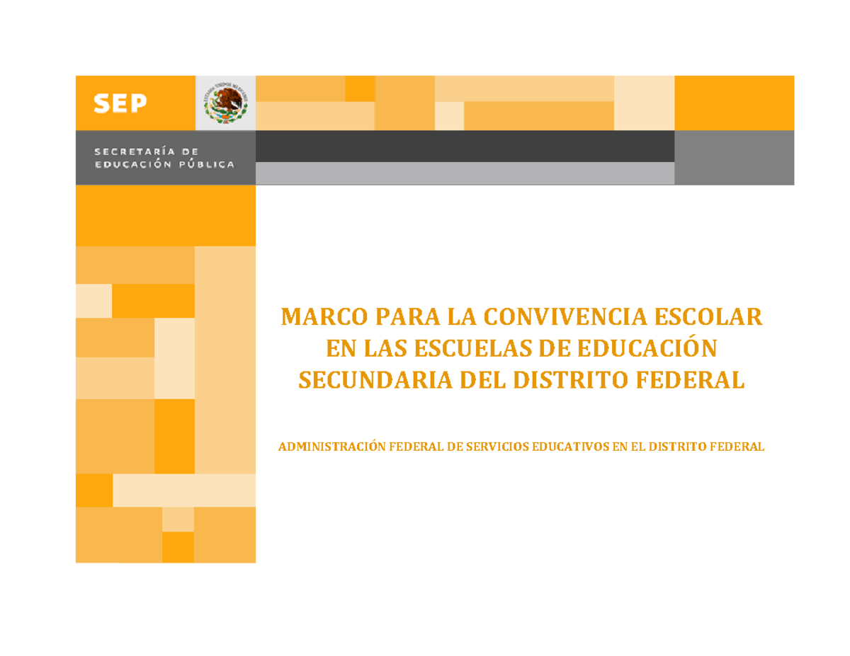 Marco convivencia - MARCO PARA LA CONVIVENCIA ESCOLAR EN LAS ESCUELAS