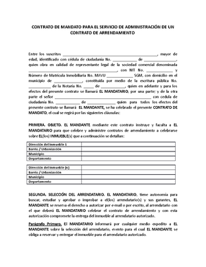 Contrato DE Mandato PARA EL Servicio DE Administracio N DE UN Contrato DE  Arrendamiento - CONTRATO - Studocu