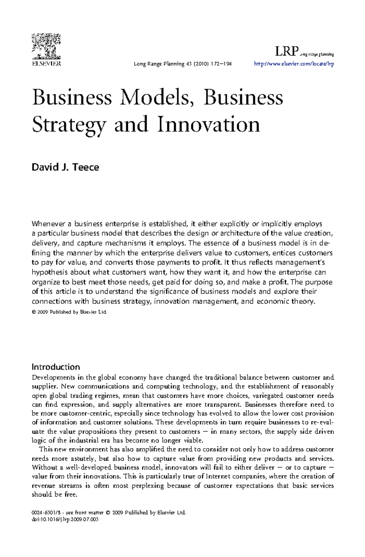 Buse - Lectura - Business Models, Business Strategy And Innovation ...