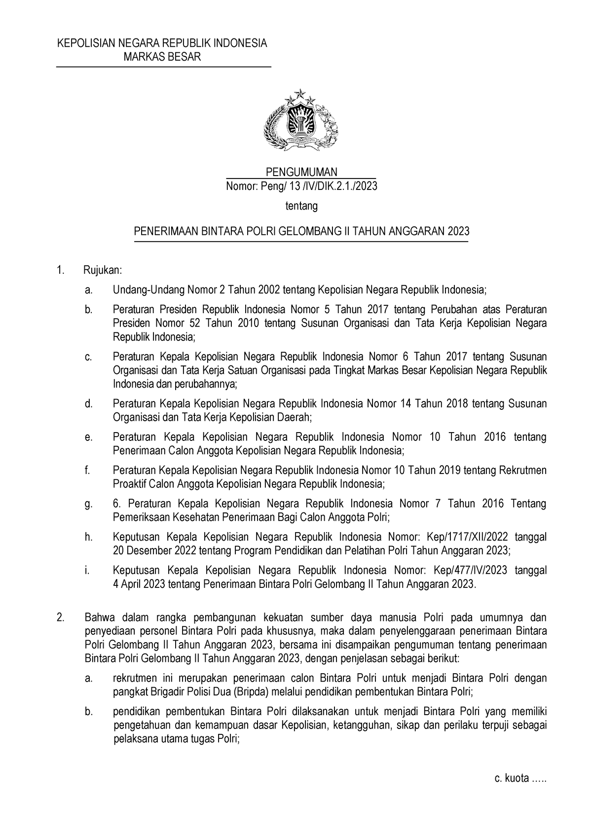 Penerimaan Bintara Polri 2023 - KEPOLISIAN NEGARA REPUBLIK INDONESIA ...