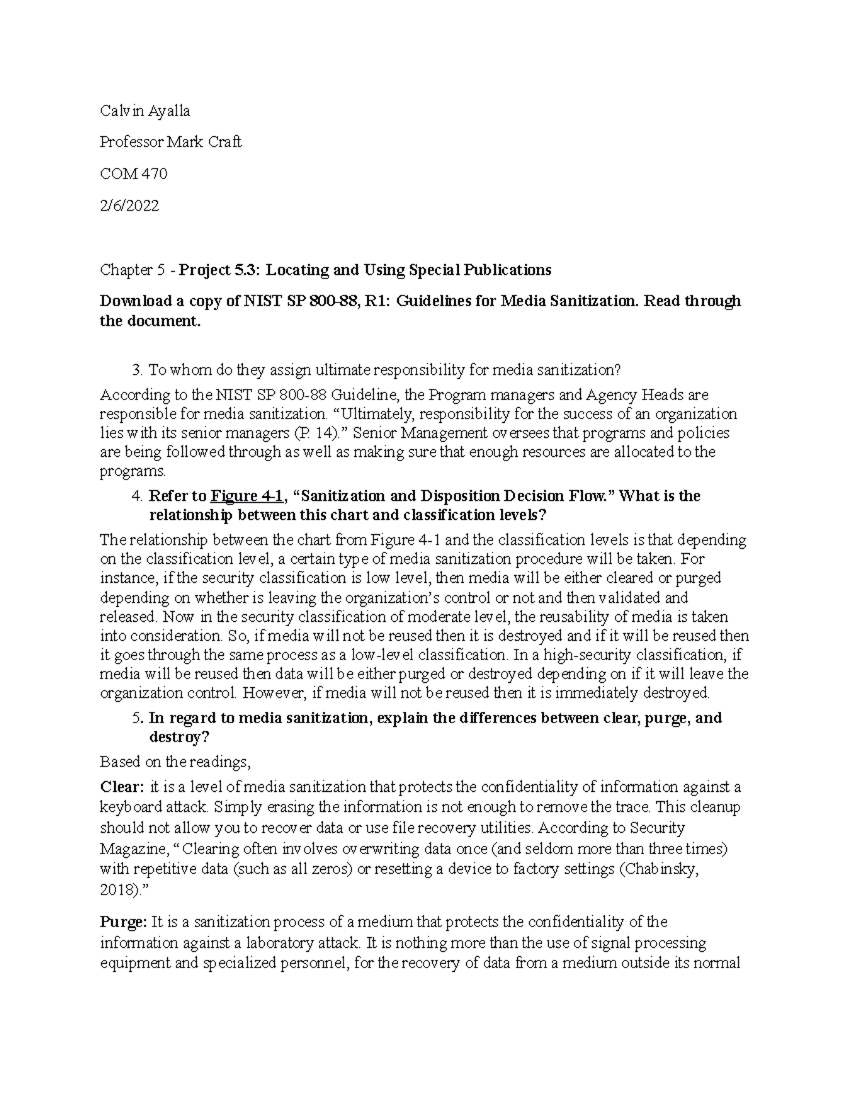 COM 470 Assignment 3 - Chapter 5 - Project 5.3: Locating and Using ...