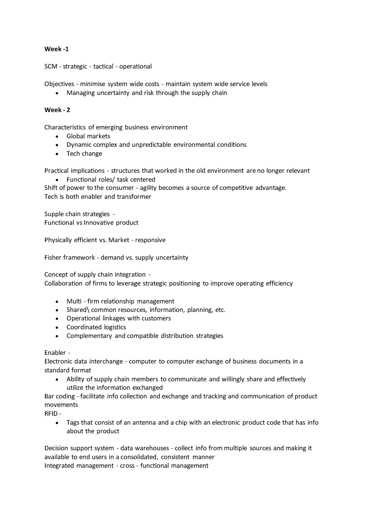 Supply Chain Management lecture detailed notes. Good for exam practice ...