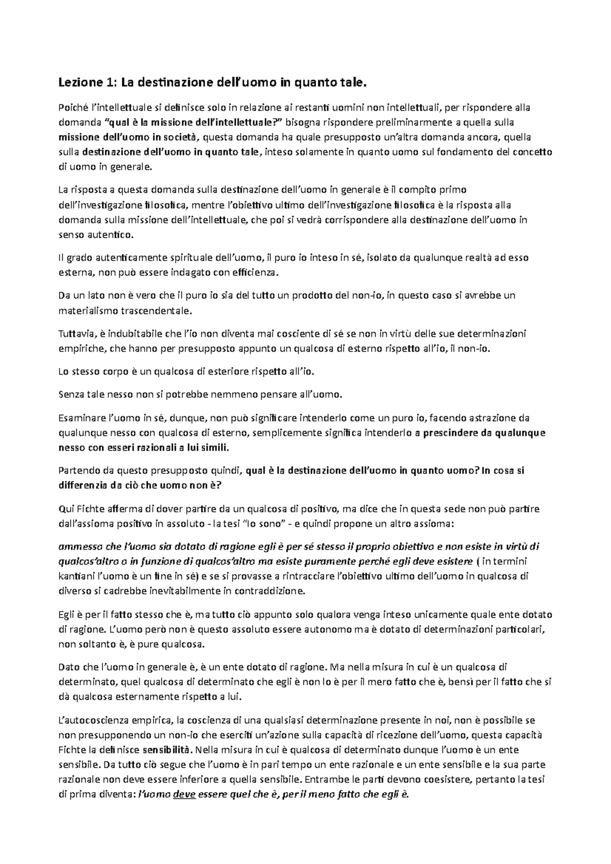 La missione del dotto - Lezione 1: La destinazione dell’uomo in quanto ...