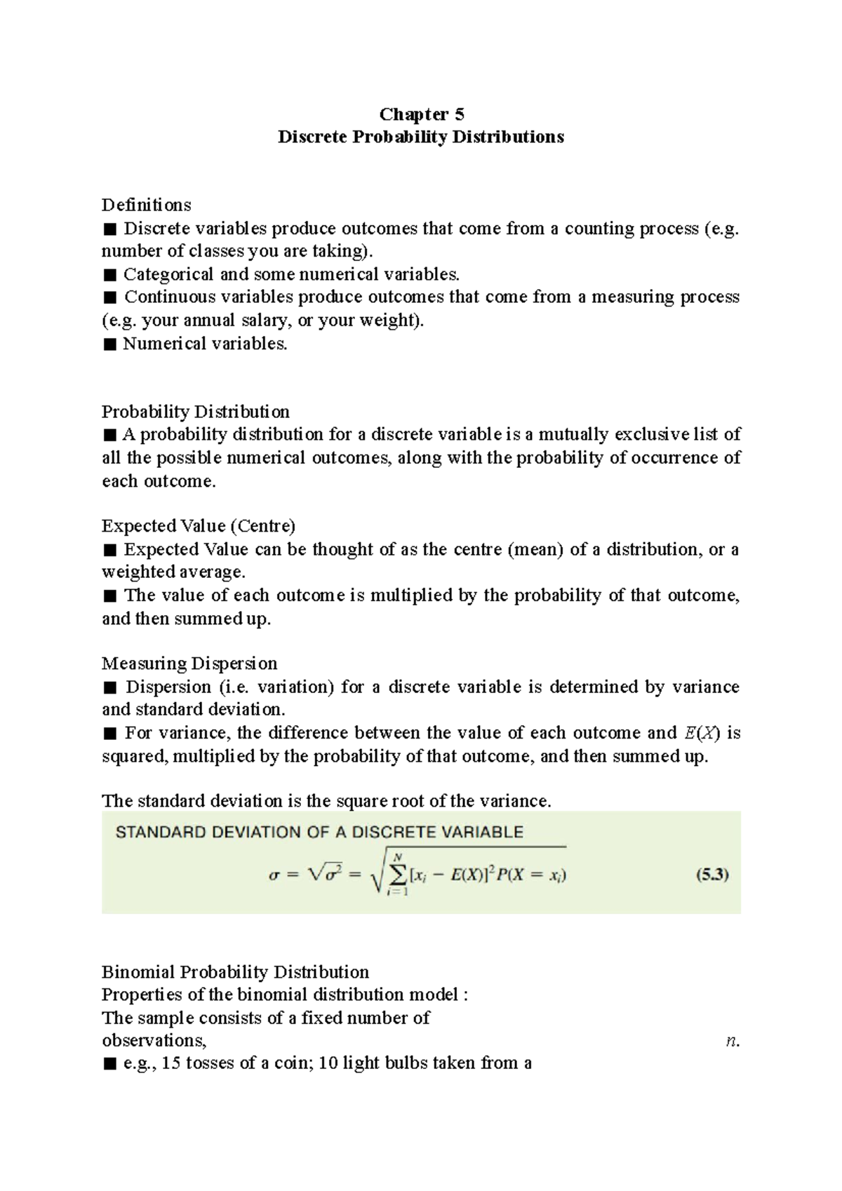 Chapter 5 Discrete Probability Distributions - Chapter 5 Discrete ...