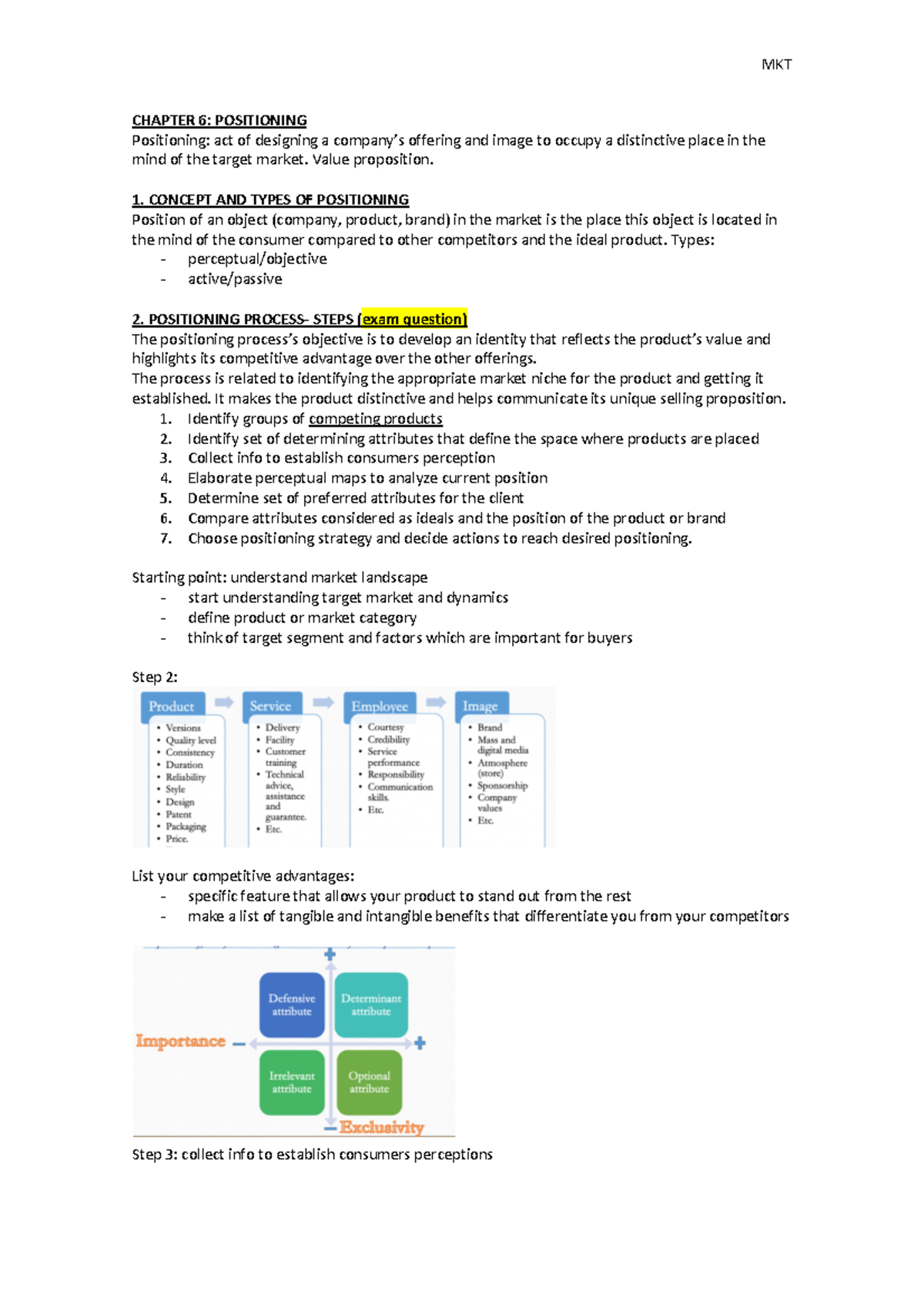 Chapter 6 Apuntes - MKT CHAPTER 6: POSITIONING Positioning: act of ...