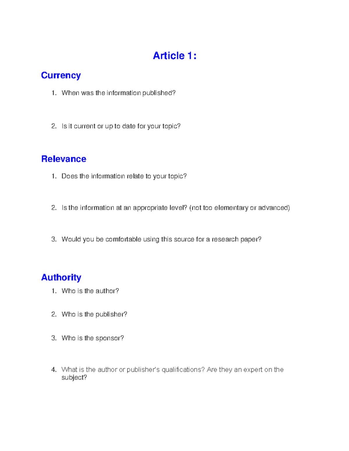 Craap Test Sheet - This is an assignment I created to use in my Student ...