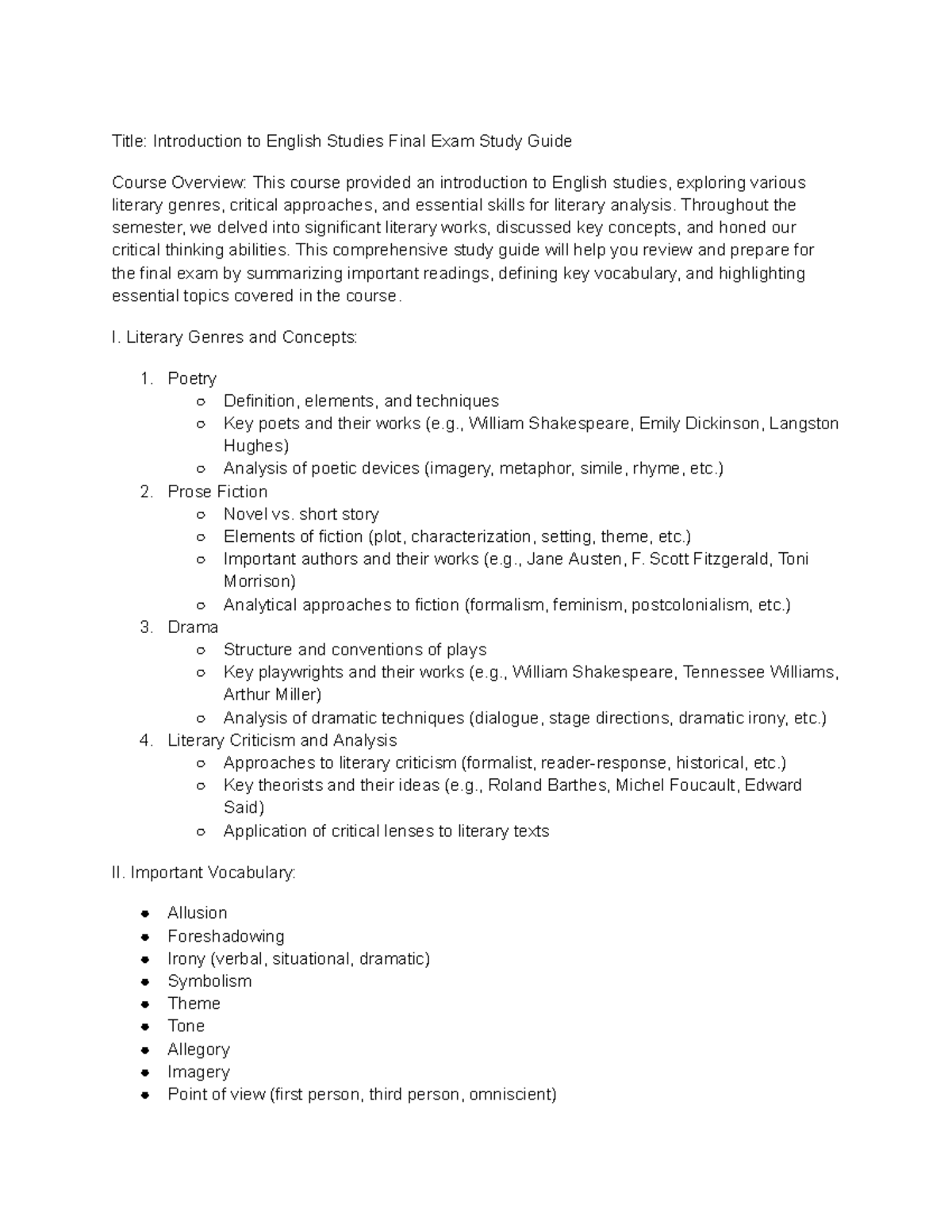 Exam Prep: Intro to English Studies - Title: Introduction to English ...