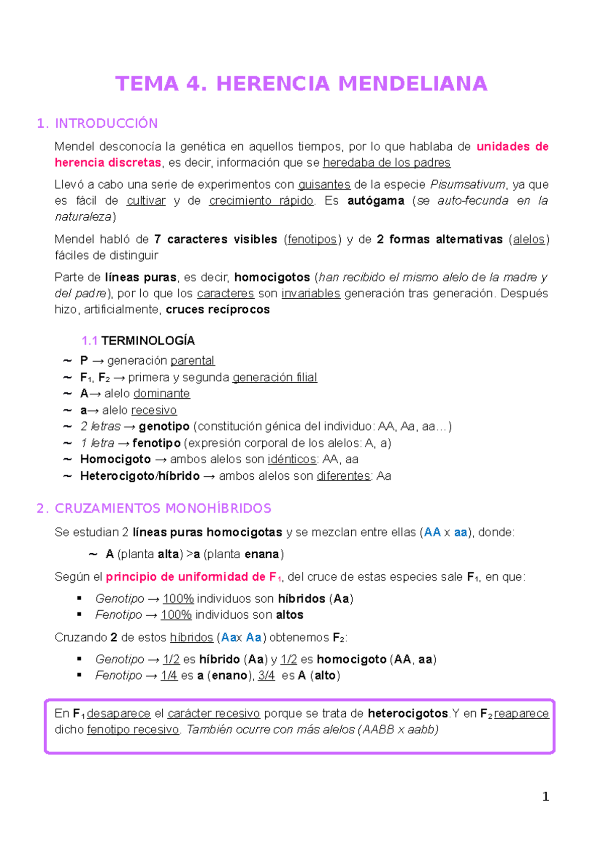 TEMA 4. Herencia Mendeliana - TEMA 4. HERENCIA MENDELIANA 1 ...