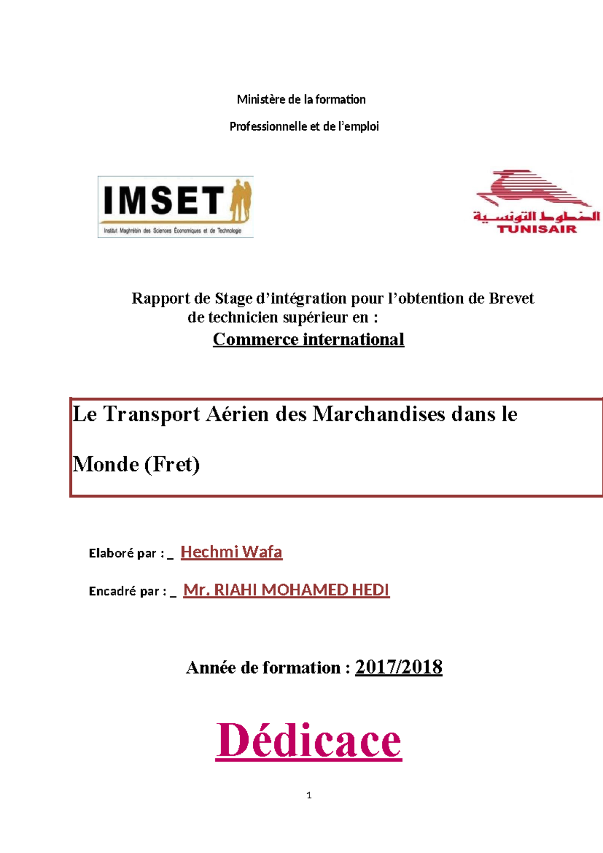 Rapport PFE Wafa - Ministère de la formation Professionnelle et de l ...