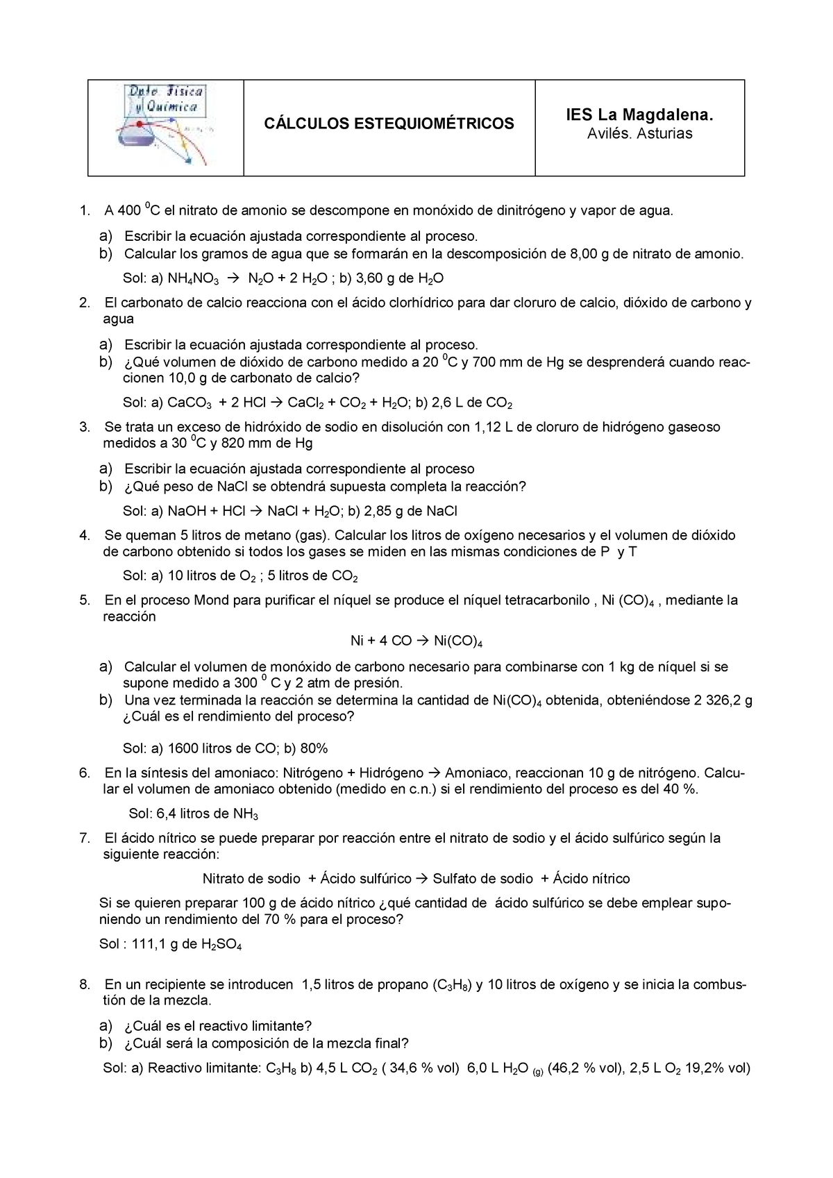 Qu Mica Tema C Lculos Estequiom Tricos C Lculos Estequiom Tricos Ies La Magdalena Avil S