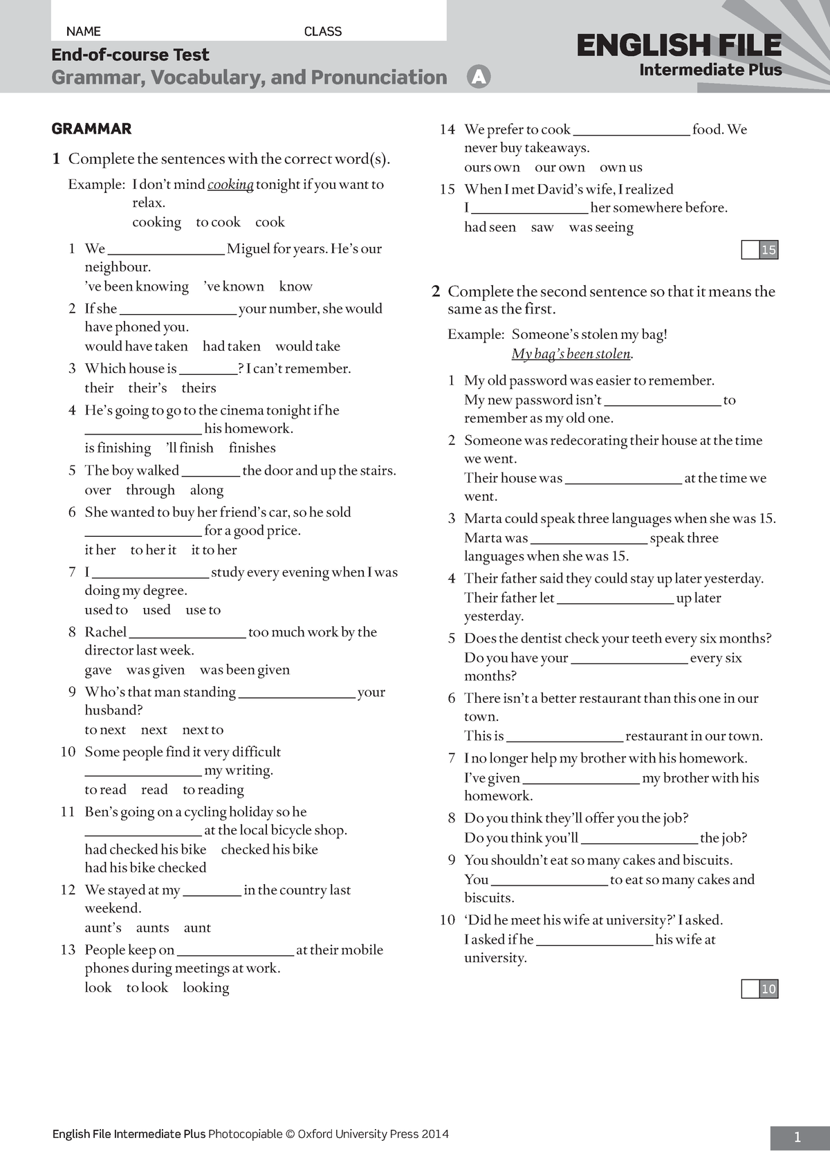 Document - B2.1 final test - End-of-course Test Grammar, Vocabulary ...