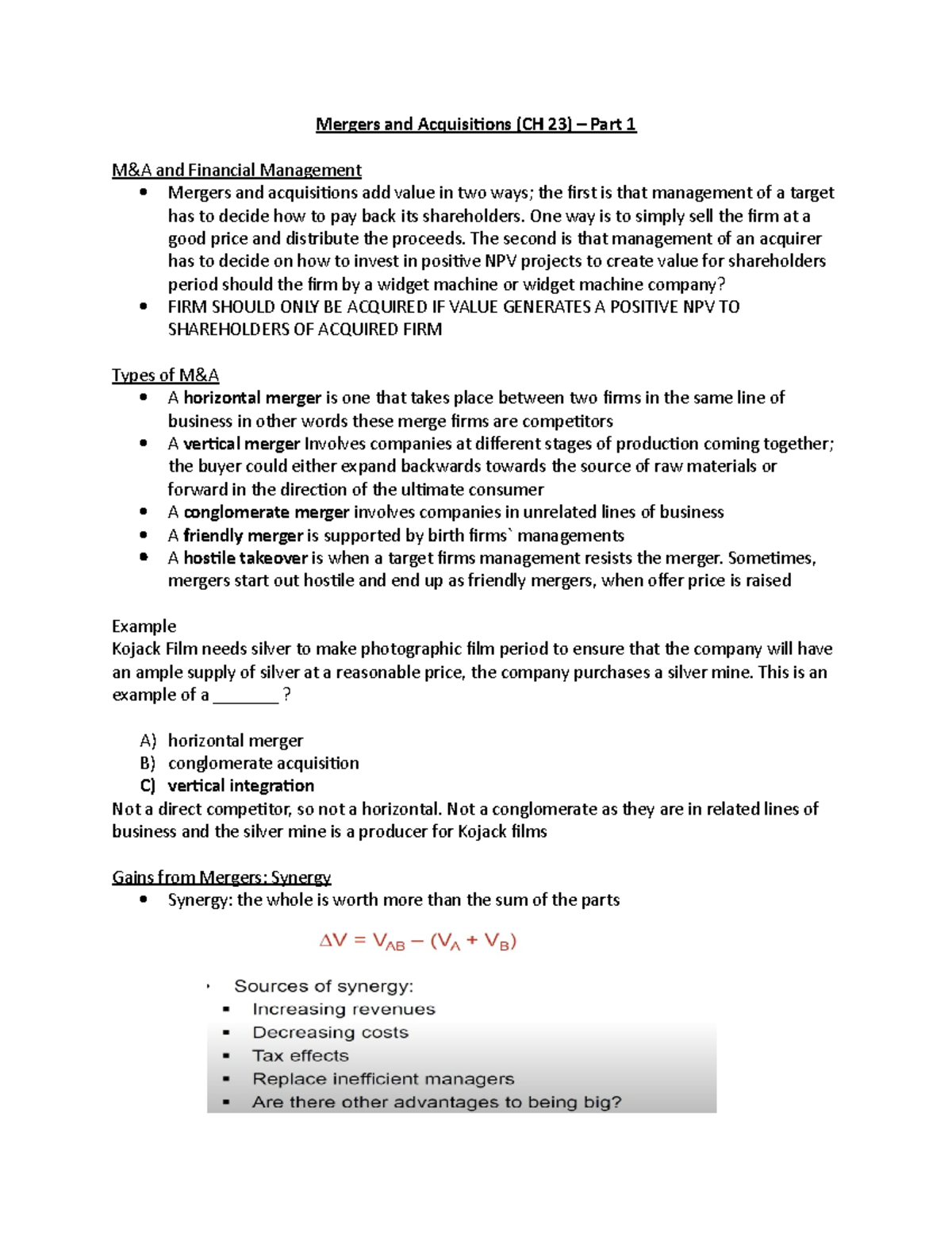 Mergers and Acquisitions - Notes from PPT - Mergers and Acquisiions (CH ...