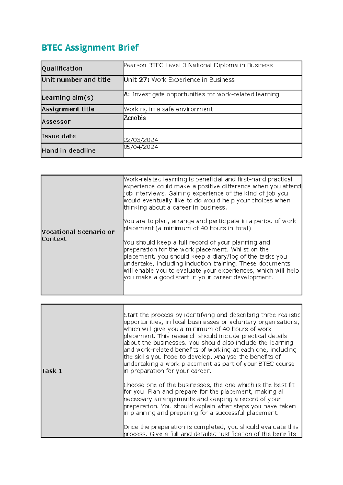 iv assignment brief btec