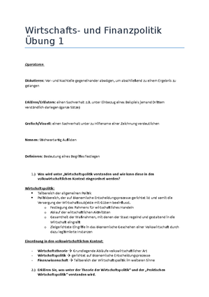 WFP Übung 1 - Zusammenfassung Wirtschafts- und Finanzpolitik