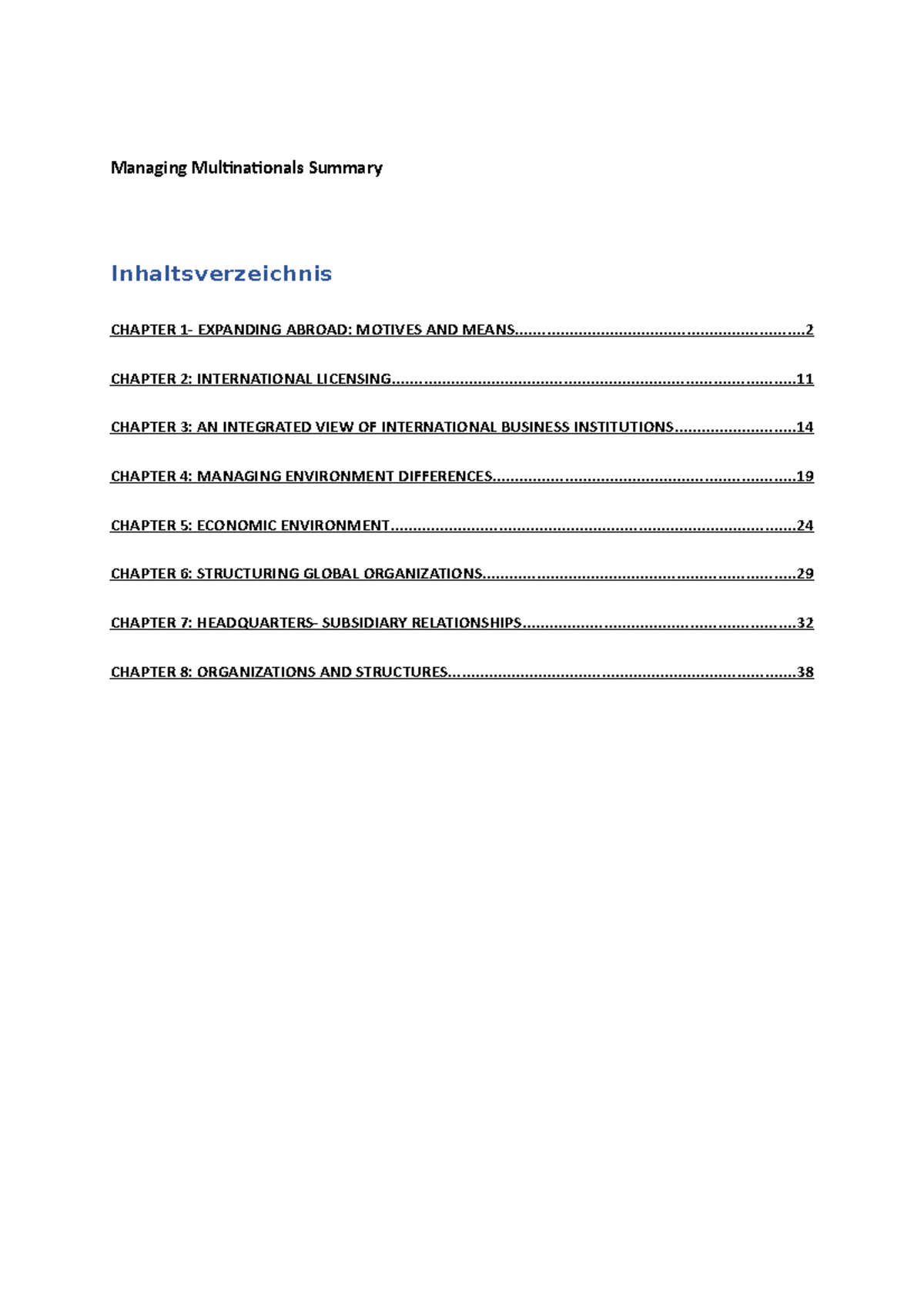 Managing Multinationals Summary - Managing Multinationals Summary ...