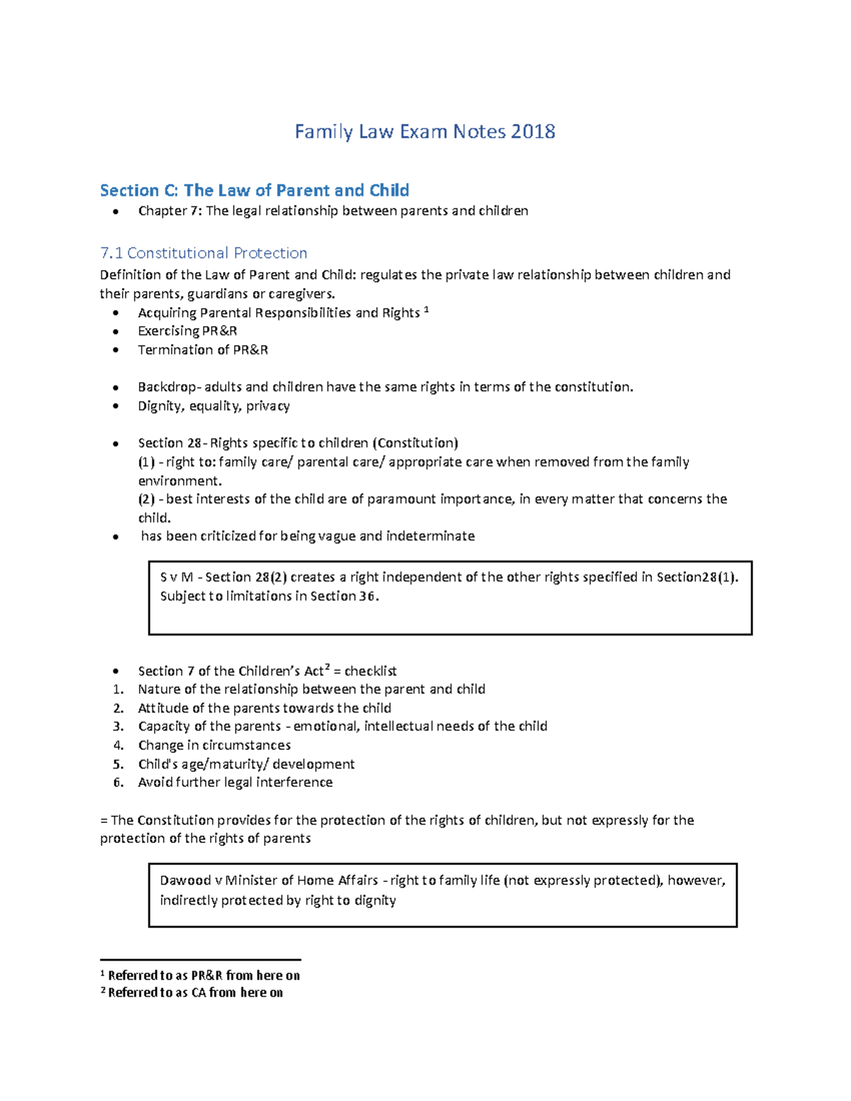 Family Law Exam Notes 2018 Family Law Exam Notes 2018 Section C The