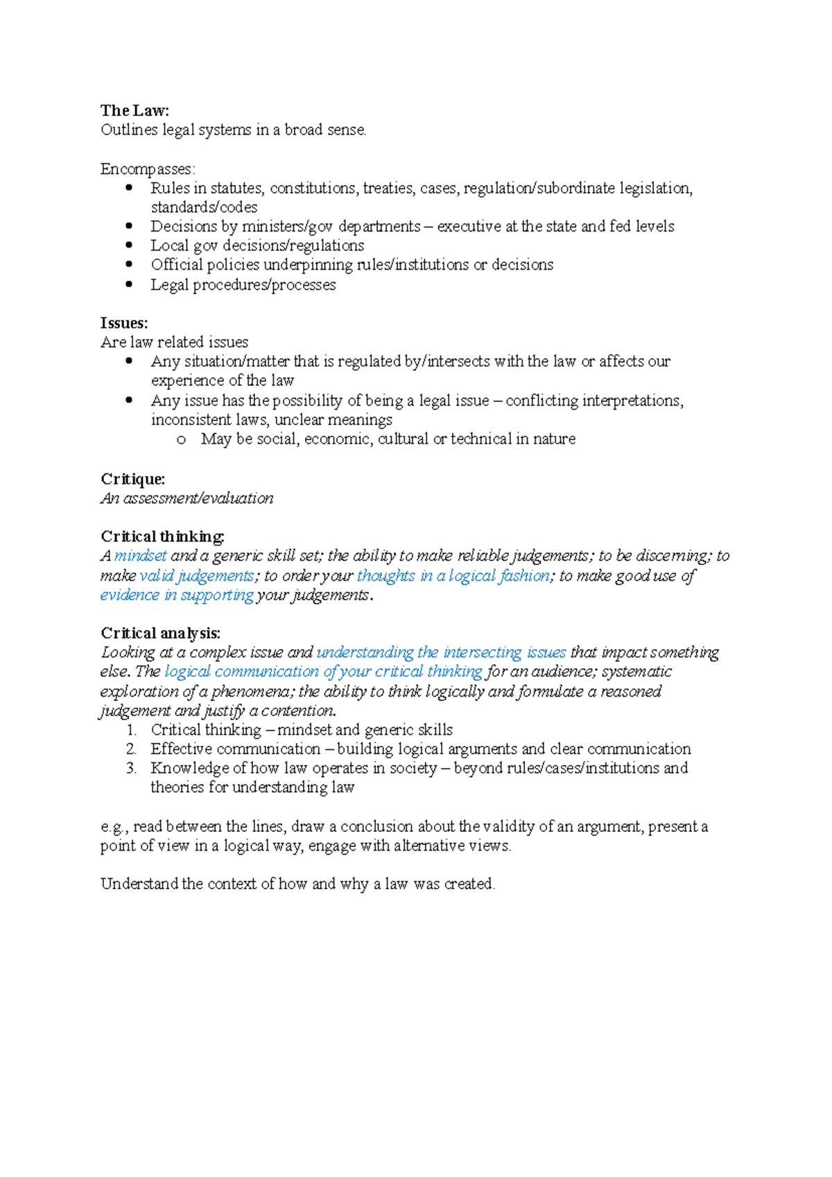 LLB104 W1 - Introduction - The Law: Outlines legal systems in a broad ...