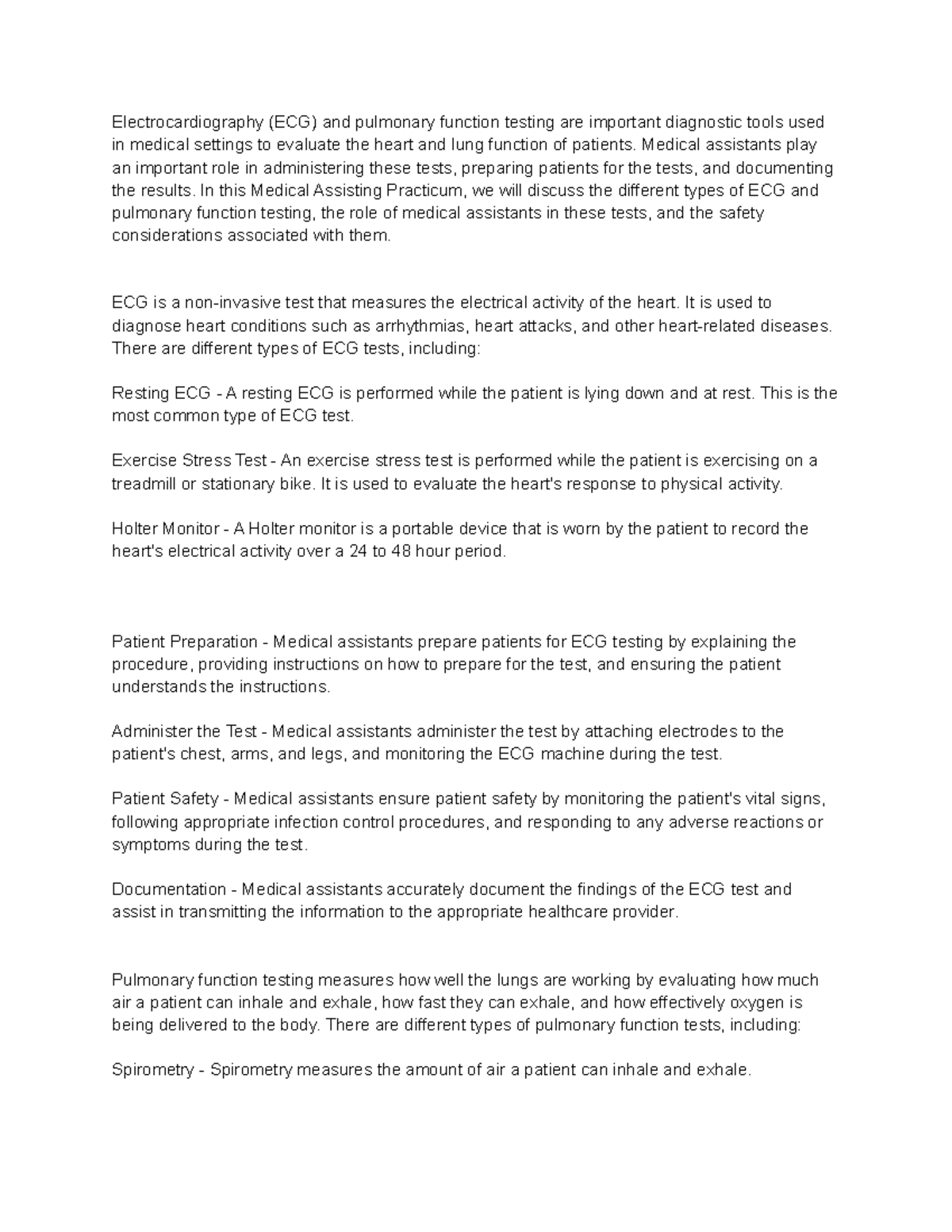 Electrocardiography (ECG) and Pulmonary Function Testing Notes ...