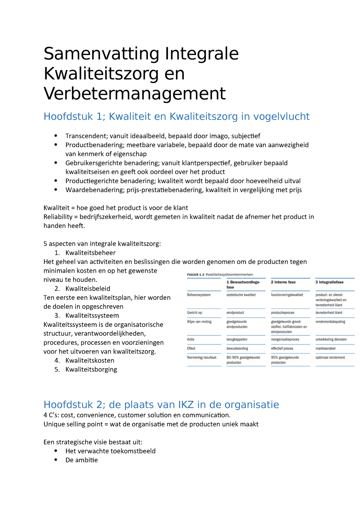 Samenvatting Integrale Kwaliteitszorg En Verbetermanagement - StudeerSnel