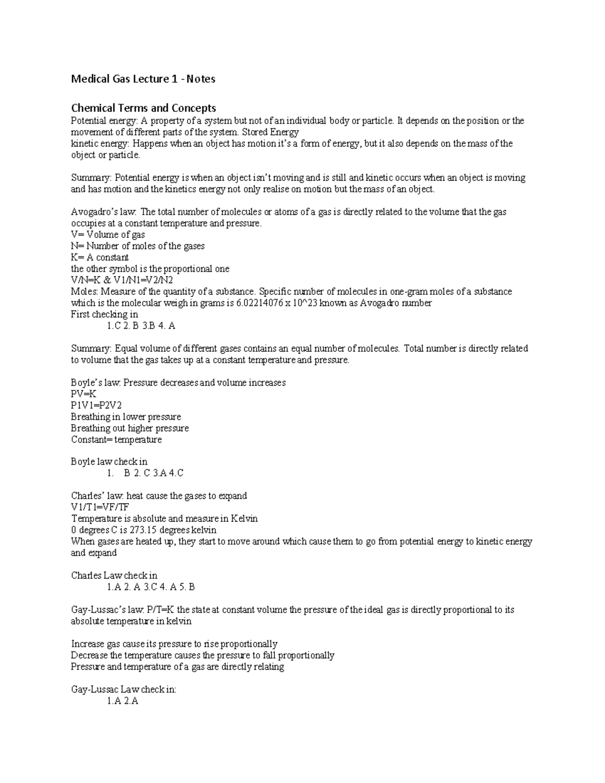 Medical gases lecture 1 SCIE 158 Studocu