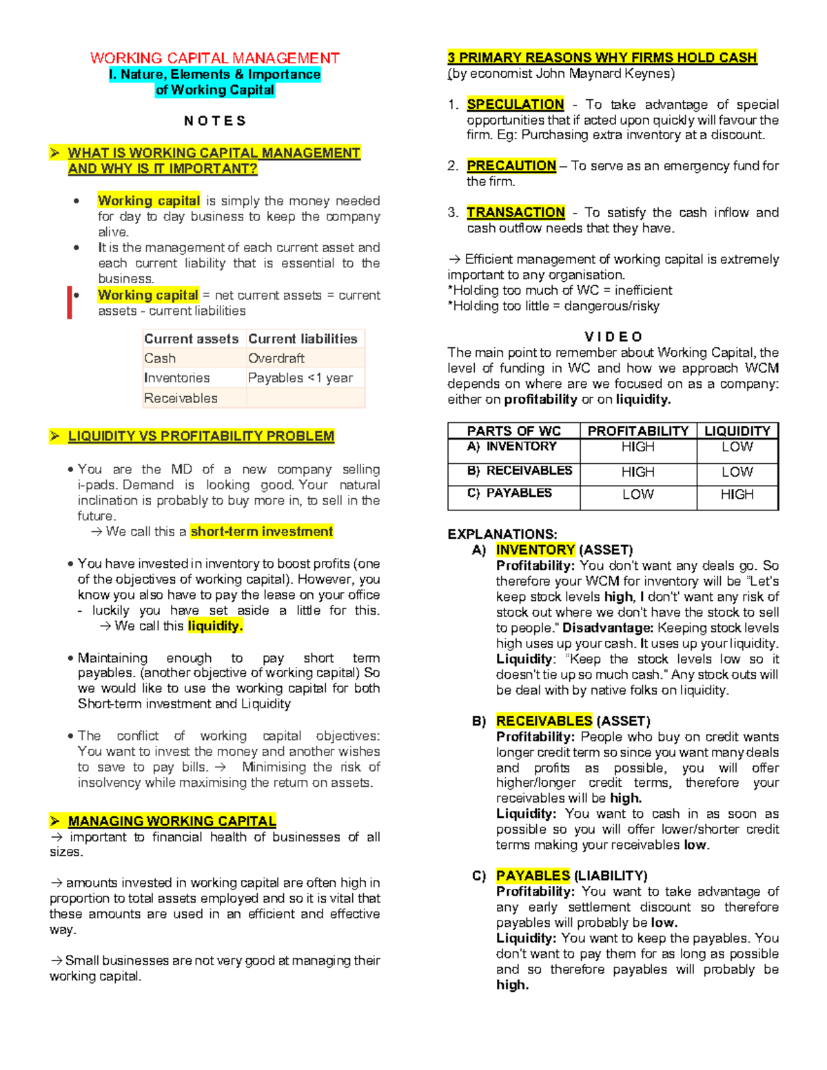 Working Capital Management - Acowtancy Notes AND VID LEC - WORKING ...