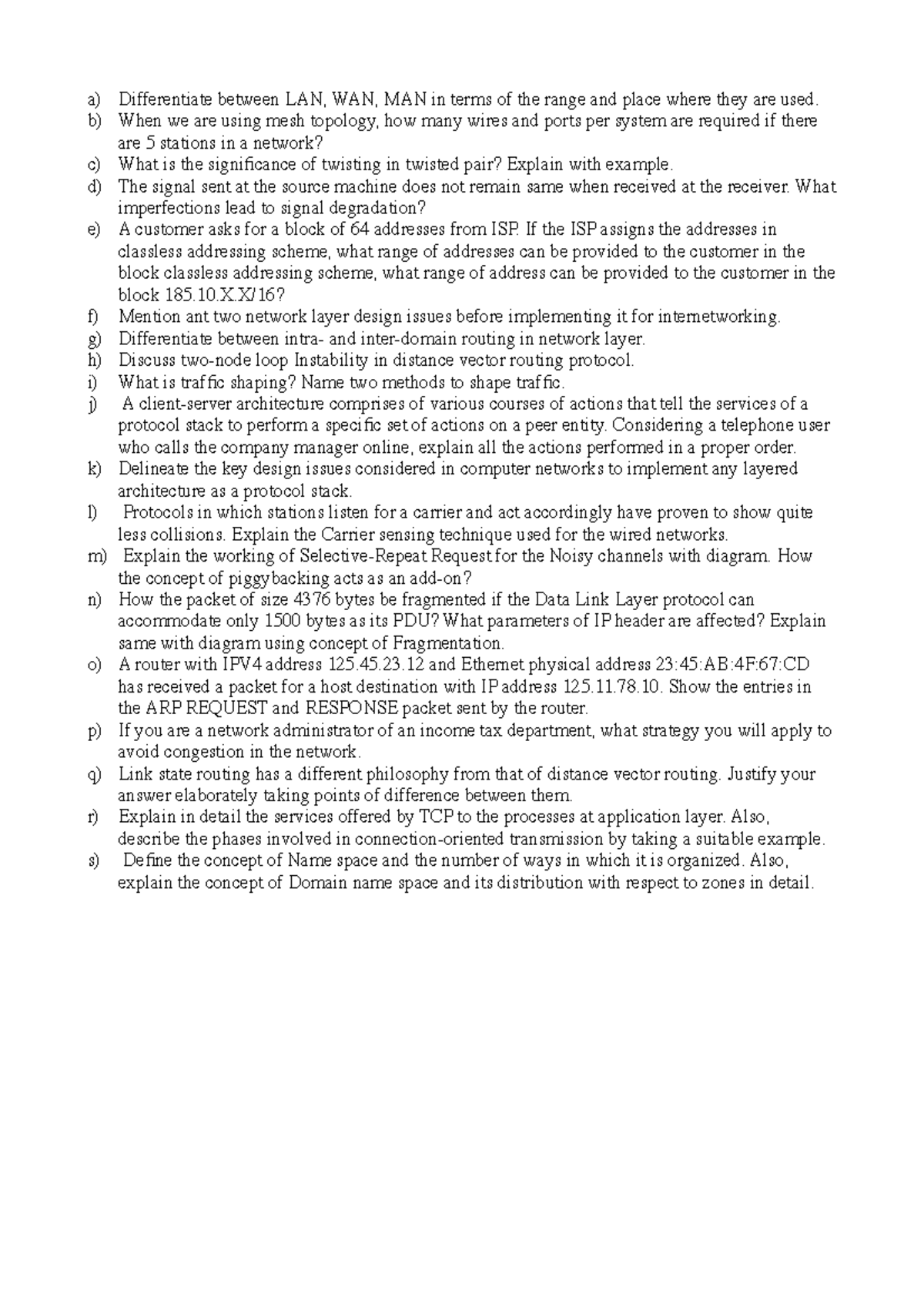 CSE306 Imp - Important Ques - A) Differentiate Between LAN, WAN, MAN In ...