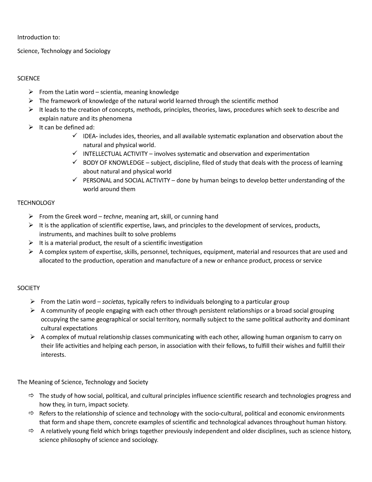 STS subject - notes - Introduction to: Science, Technology and ...