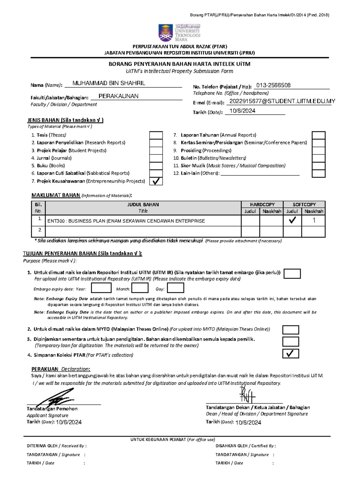 ent300 group assignment form business plan report - PERPUSTAKAAN TUN ...