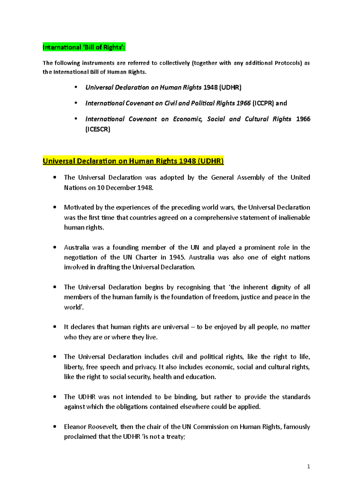 1- Session 1 notes - Chap 1–2- UDHR- Iccpr – Icescr – Self-Deter-R to ...
