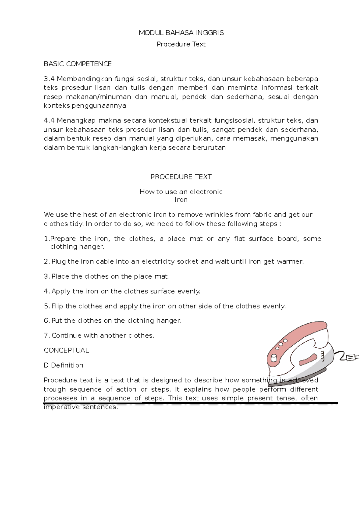 Text procedure material - MODUL BAHASA INGGRIS Procedure Text BASIC ...